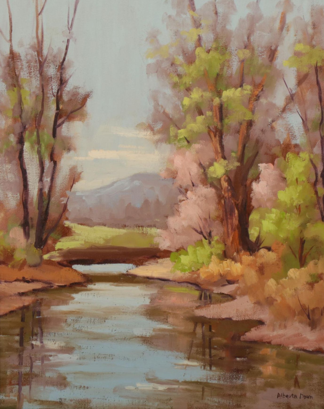 Impressionist Style Spring Landscape Oil Painting Signed Alberta Doan