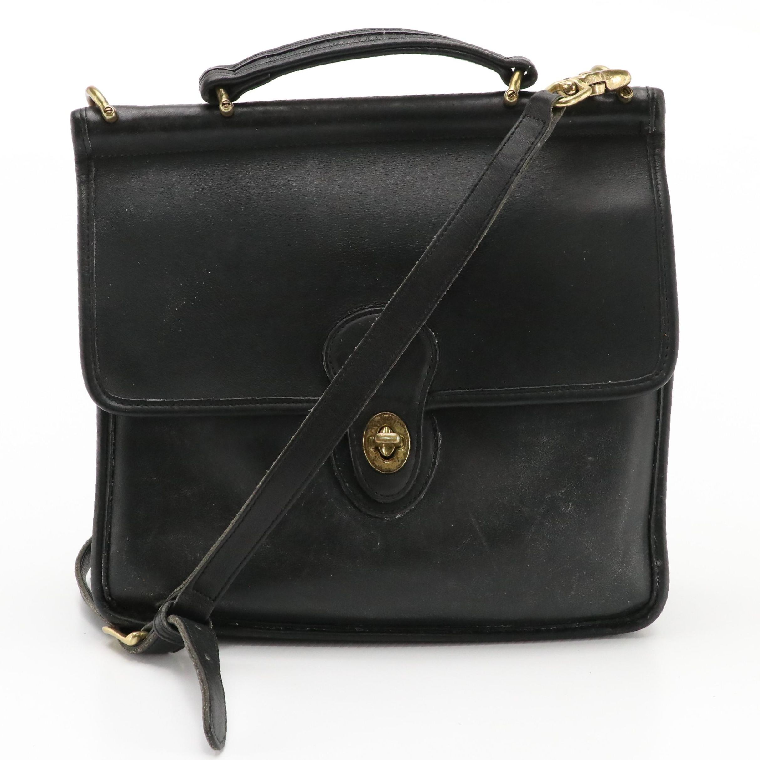 Coach Vintage Willis Two-Way Crossbody Bag in Black Glove-Tanned Leather