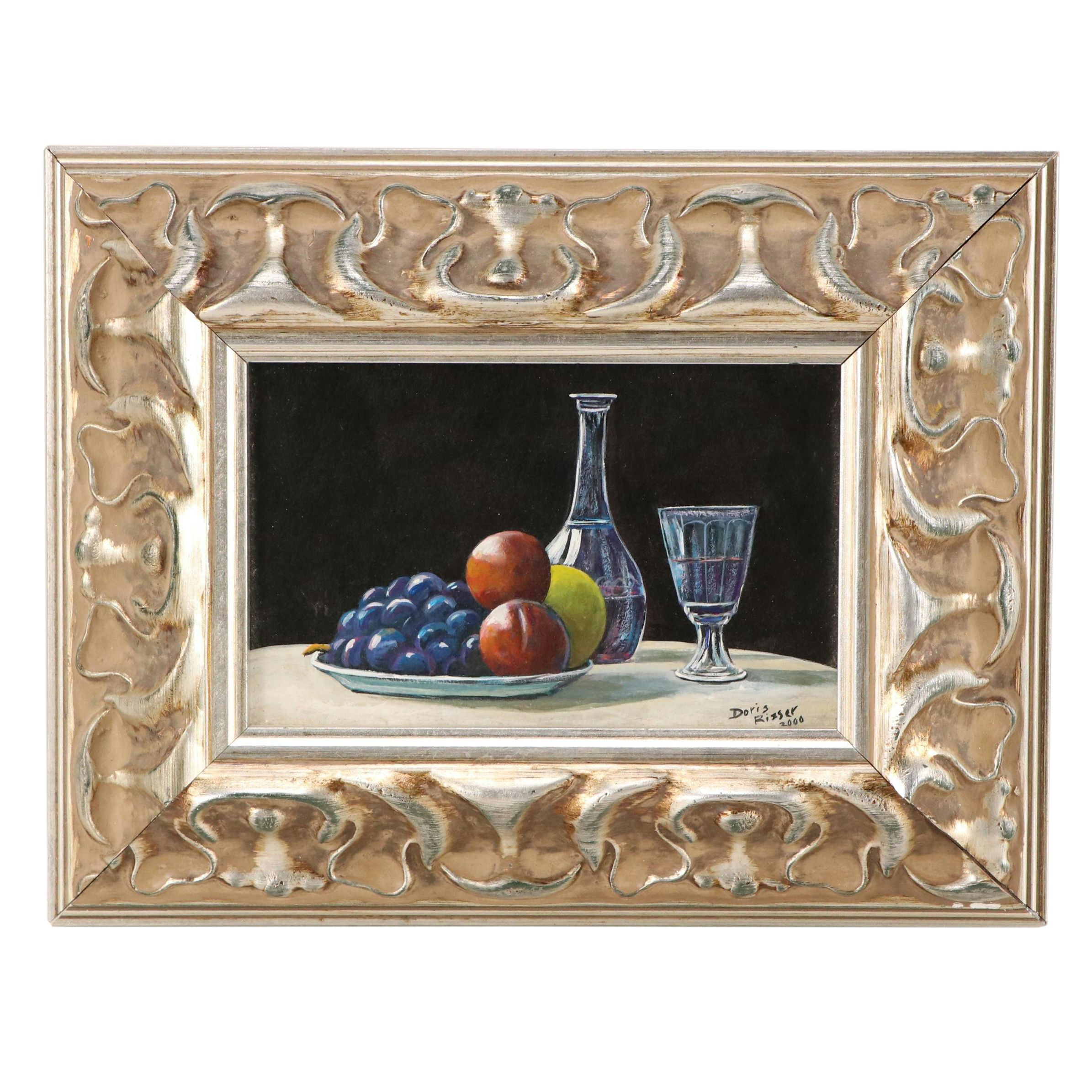 Doris Risser Oil Painting Still Life with Platter of Fruit, 2000