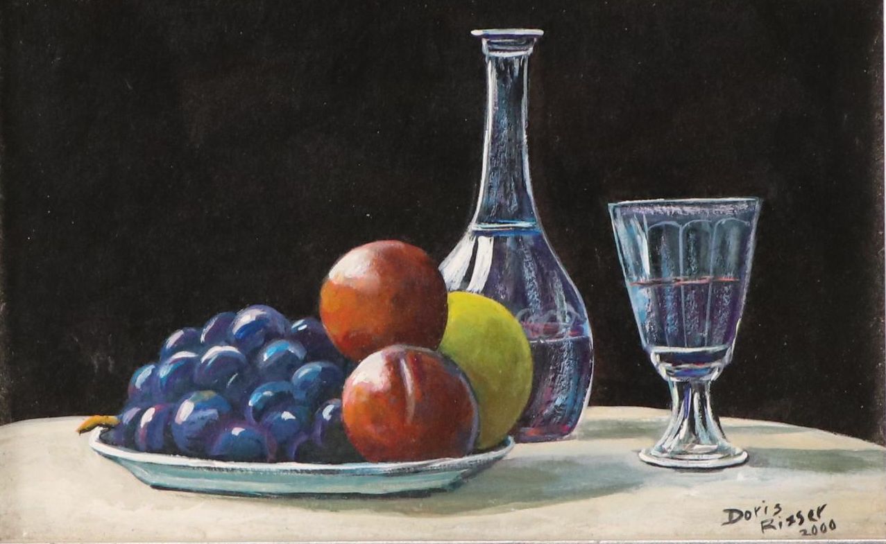 Doris Risser Oil Painting Still Life with Platter of Fruit, 2000