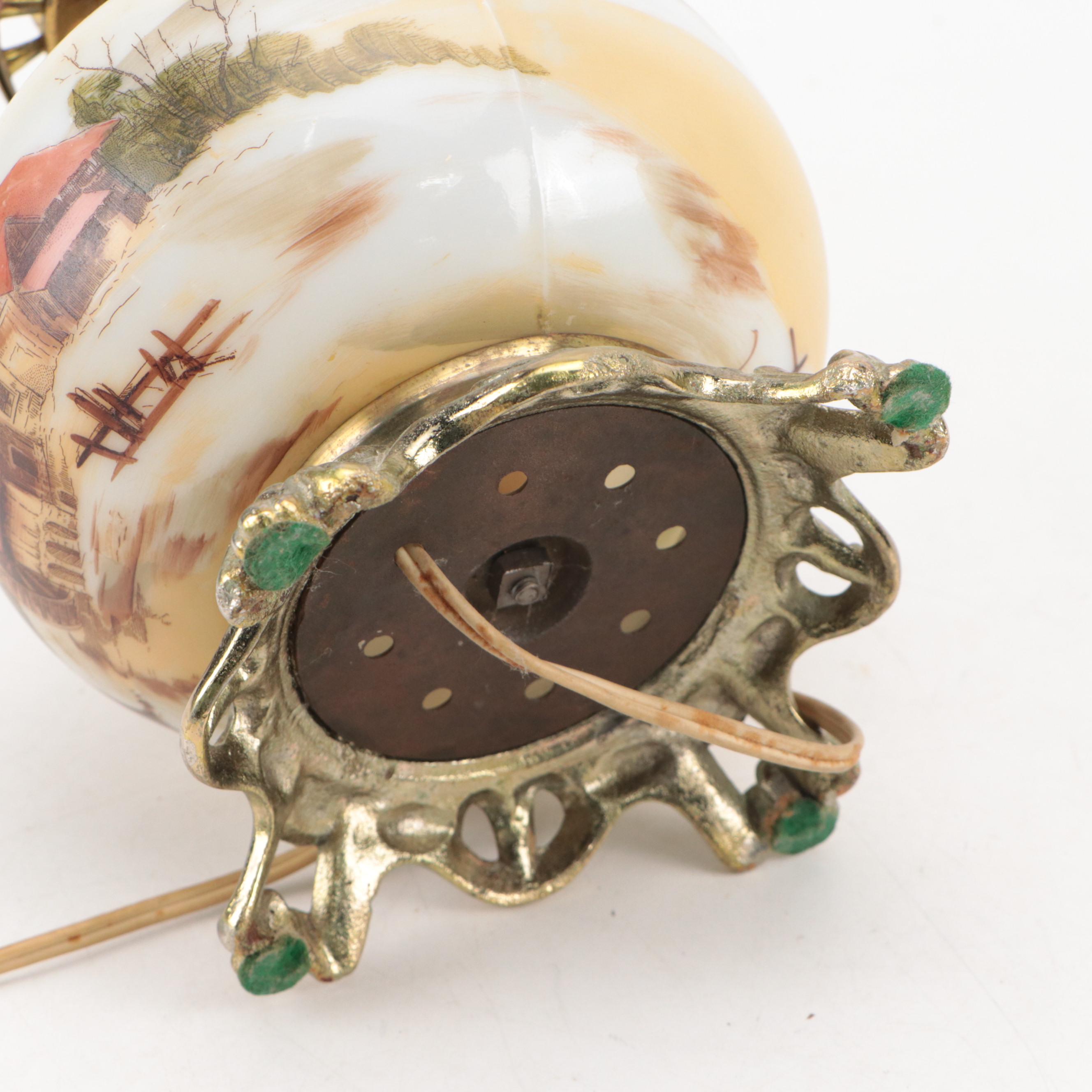 Victorian Style Farmstead Genre Hand-Painted Milk Glass Globe Lamp, 20th C.