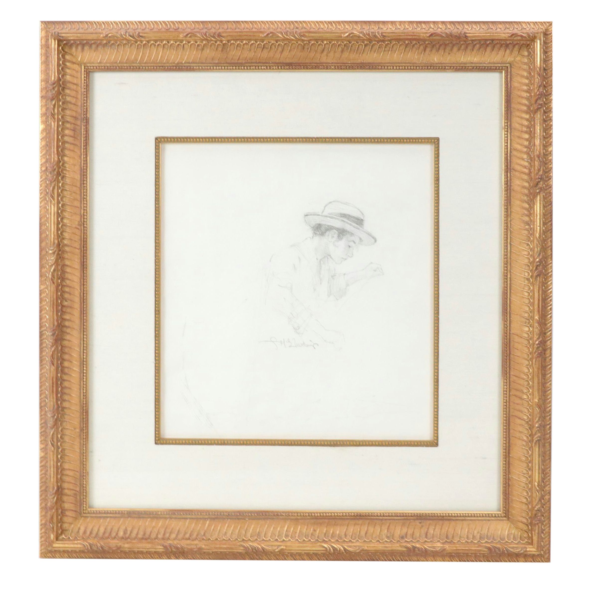 Graphite Drawing of Figure in Hat