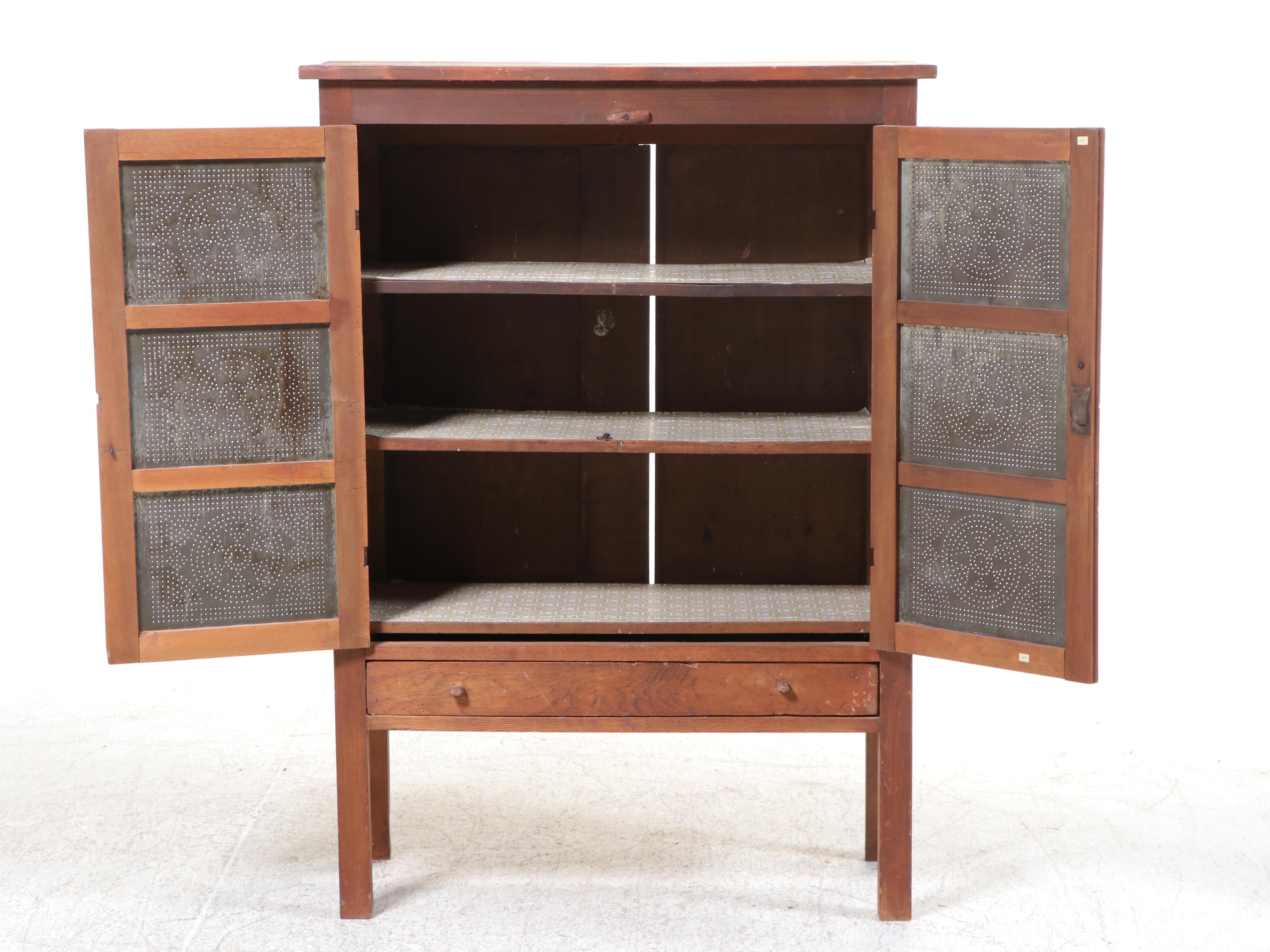 Primitive Mixed Wood and Punched Tin Pie Safe, Late 19th/Early 20th Century