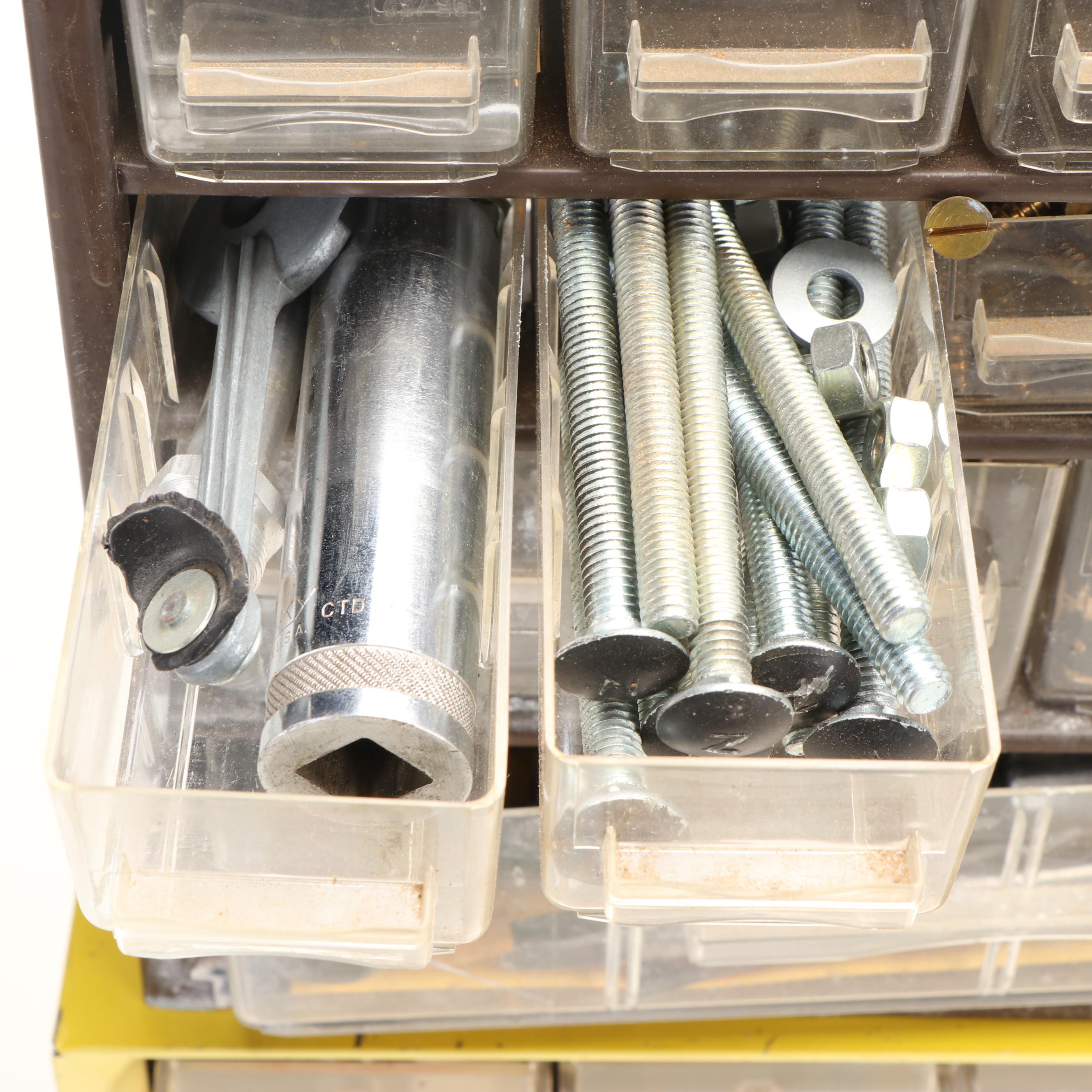 Hardware Storage Organizers with Screws, Bolts, Drill Bits and More