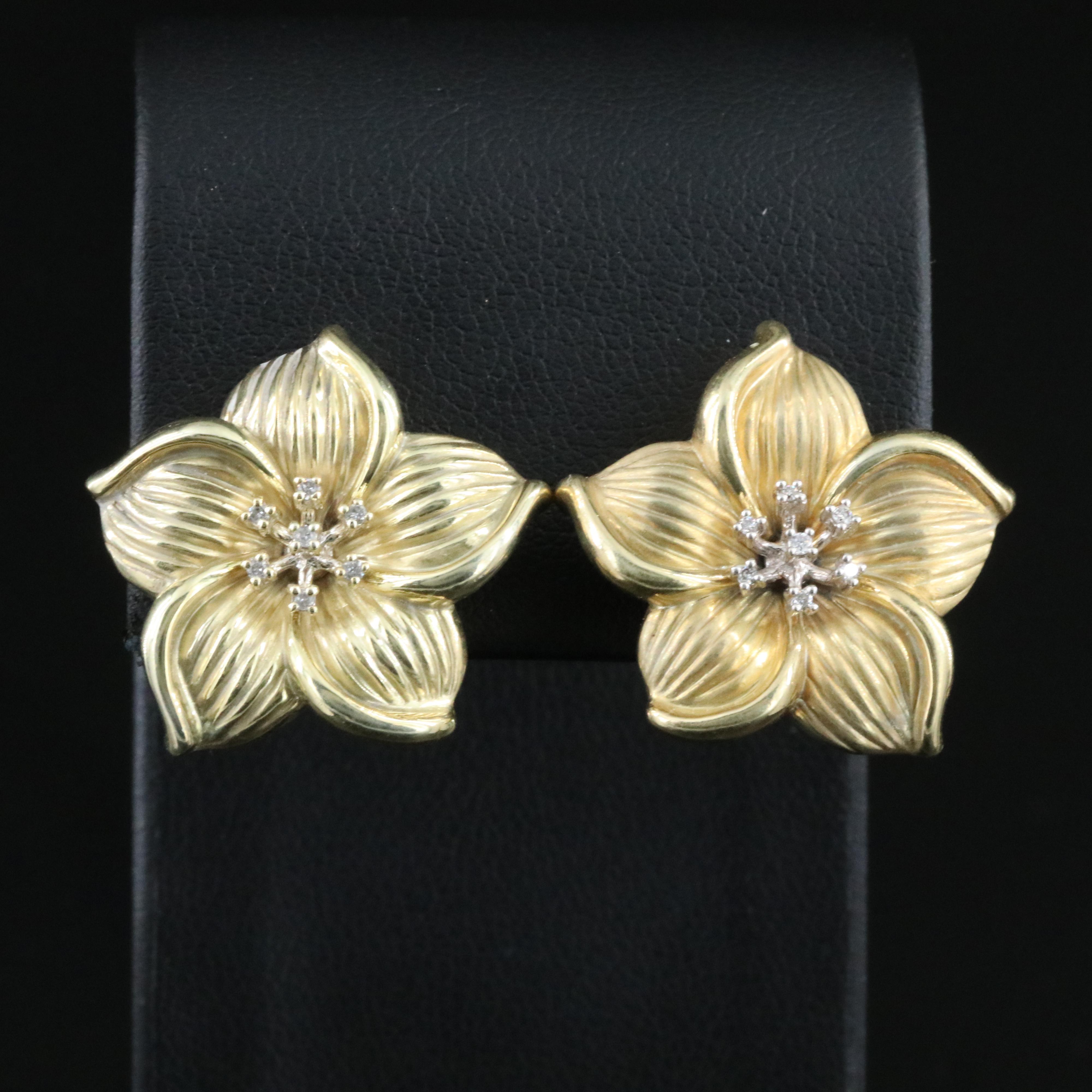 14K 0.15 CTW Diamond Plumeria Flower Earrings