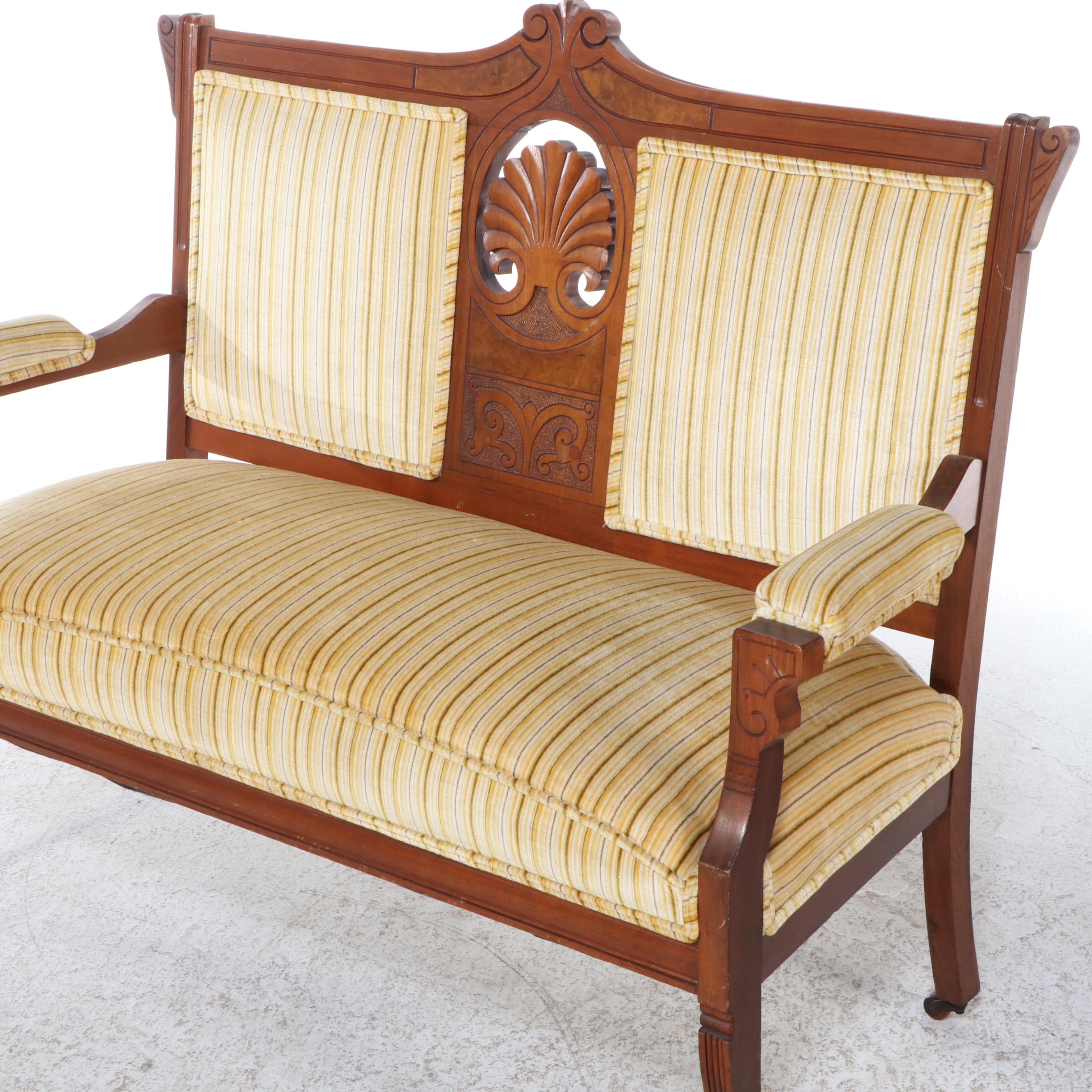 Five-Piece Victorian Walnut and Burl Walnut Parlor Suite, Late 19th Century