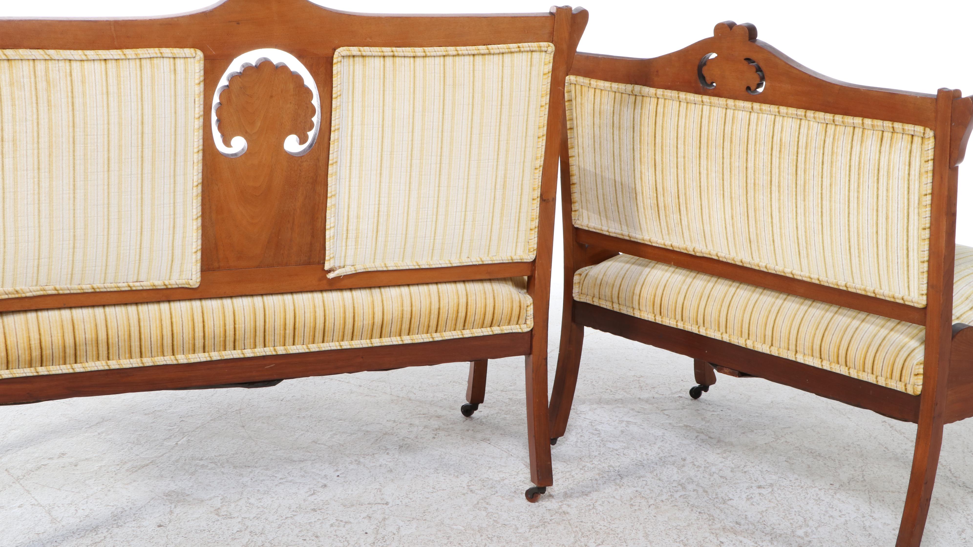 Five-Piece Victorian Walnut and Burl Walnut Parlor Suite, Late 19th Century