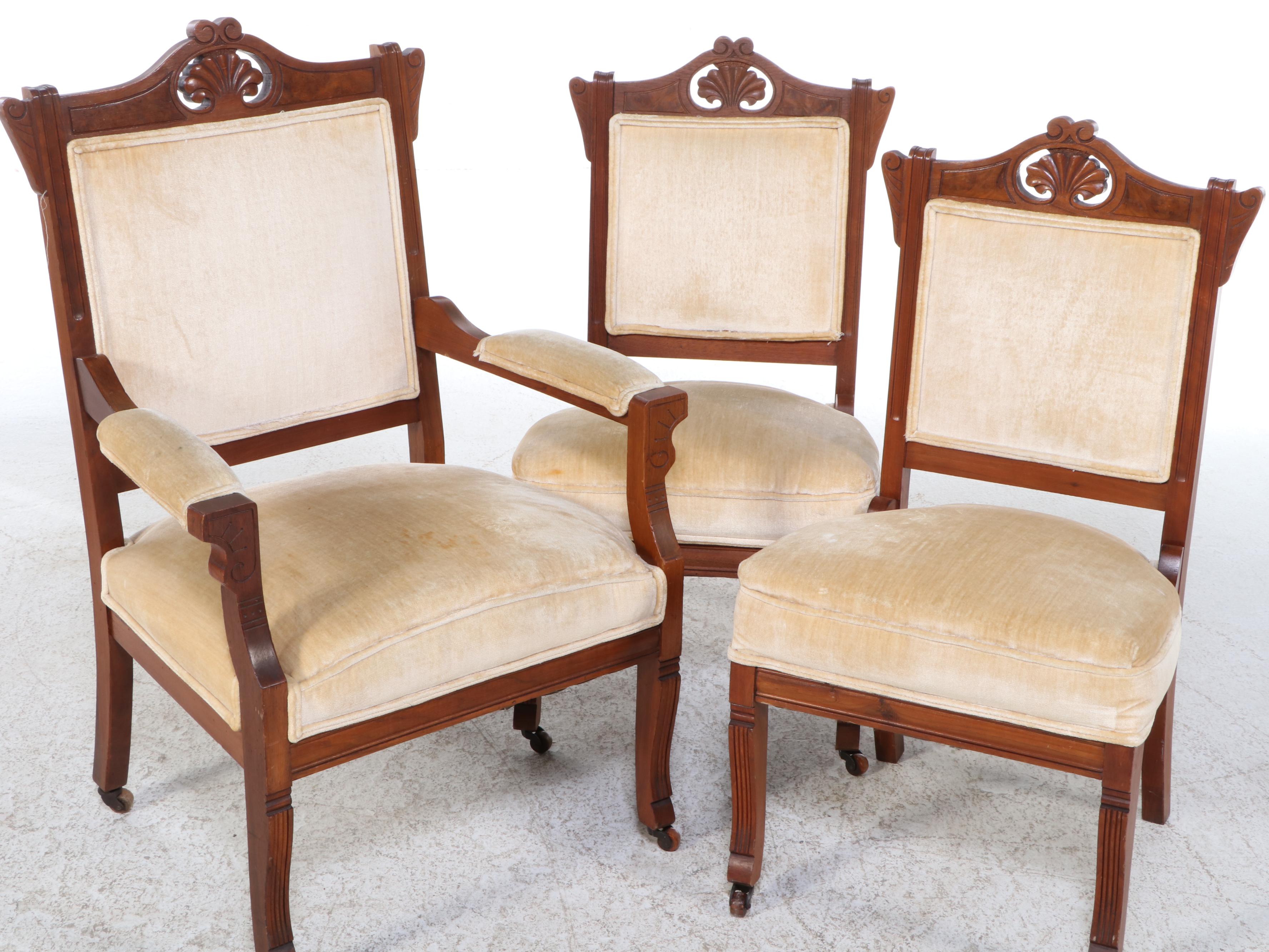 Five-Piece Victorian Walnut and Burl Walnut Parlor Suite, Late 19th Century