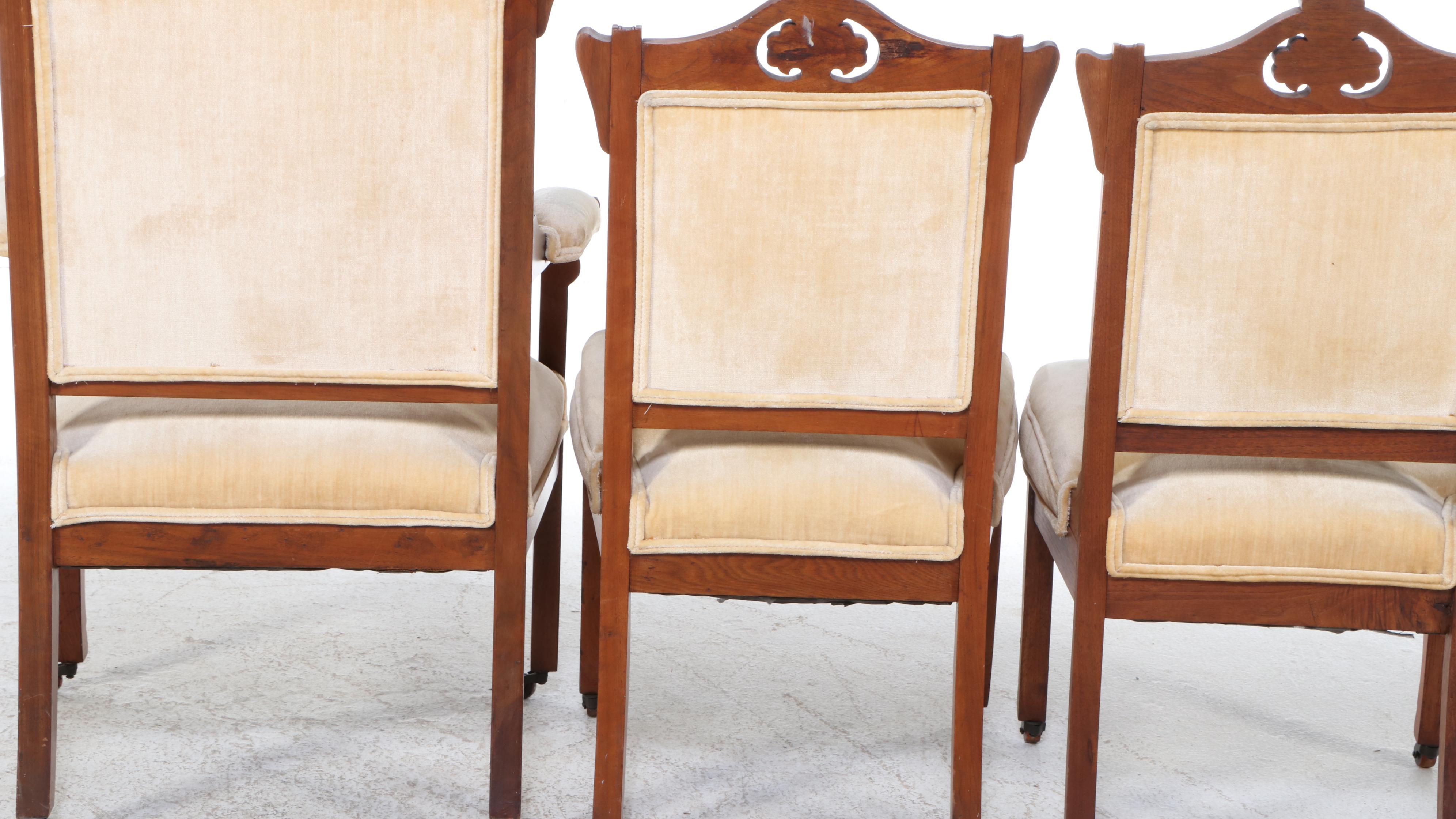 Five-Piece Victorian Walnut and Burl Walnut Parlor Suite, Late 19th Century