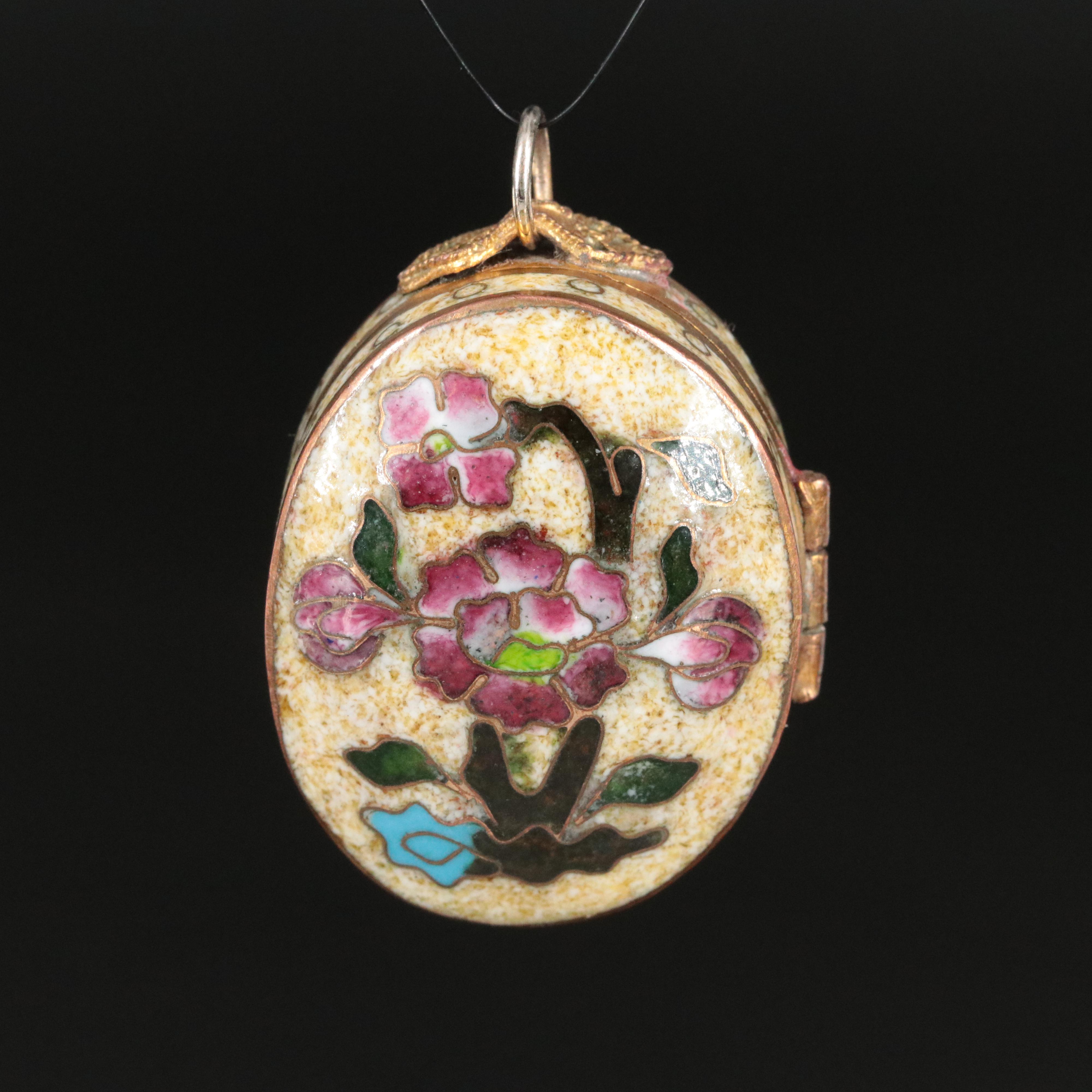 Antique Vitreous and Resin Enamel Pendant Box