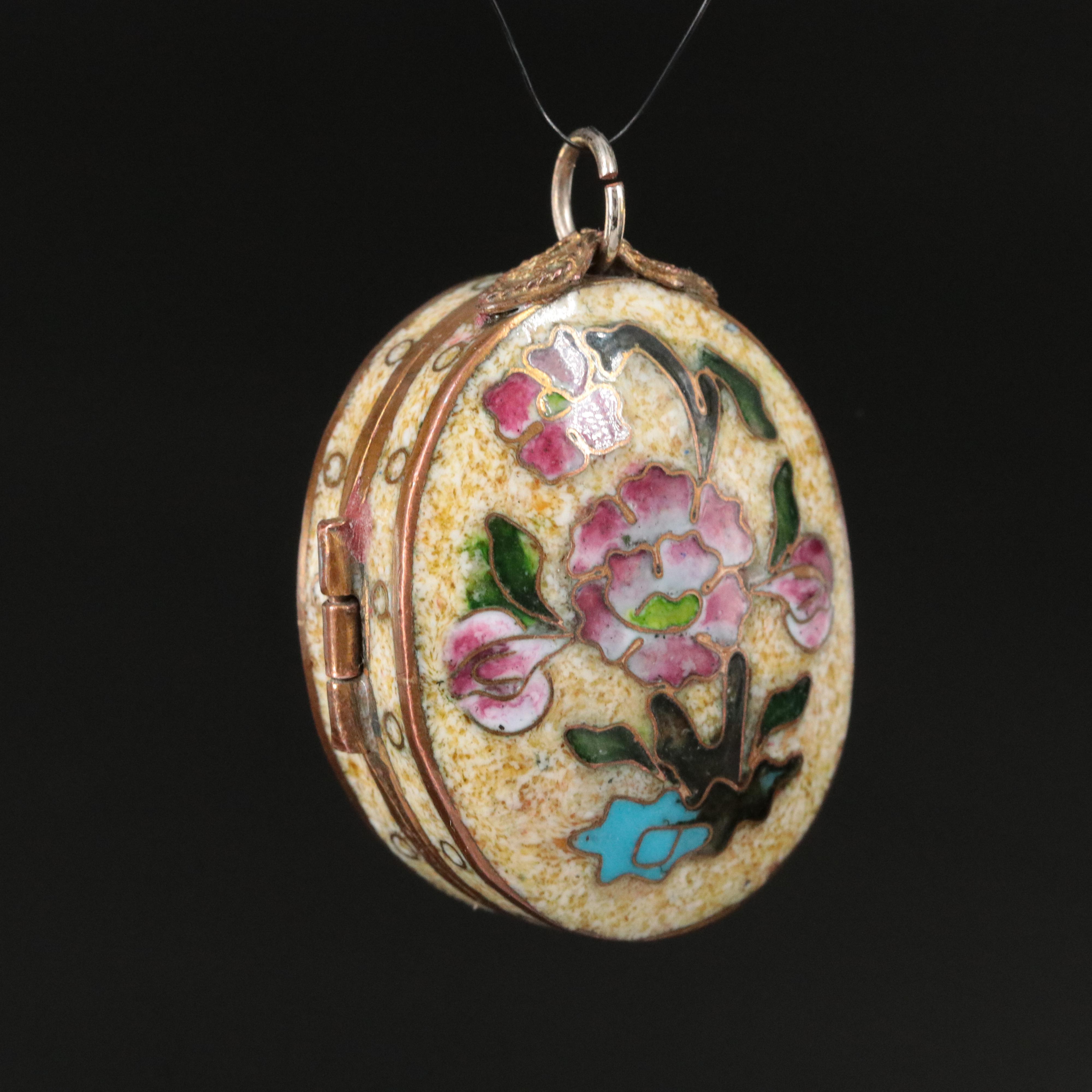Antique Vitreous and Resin Enamel Pendant Box
