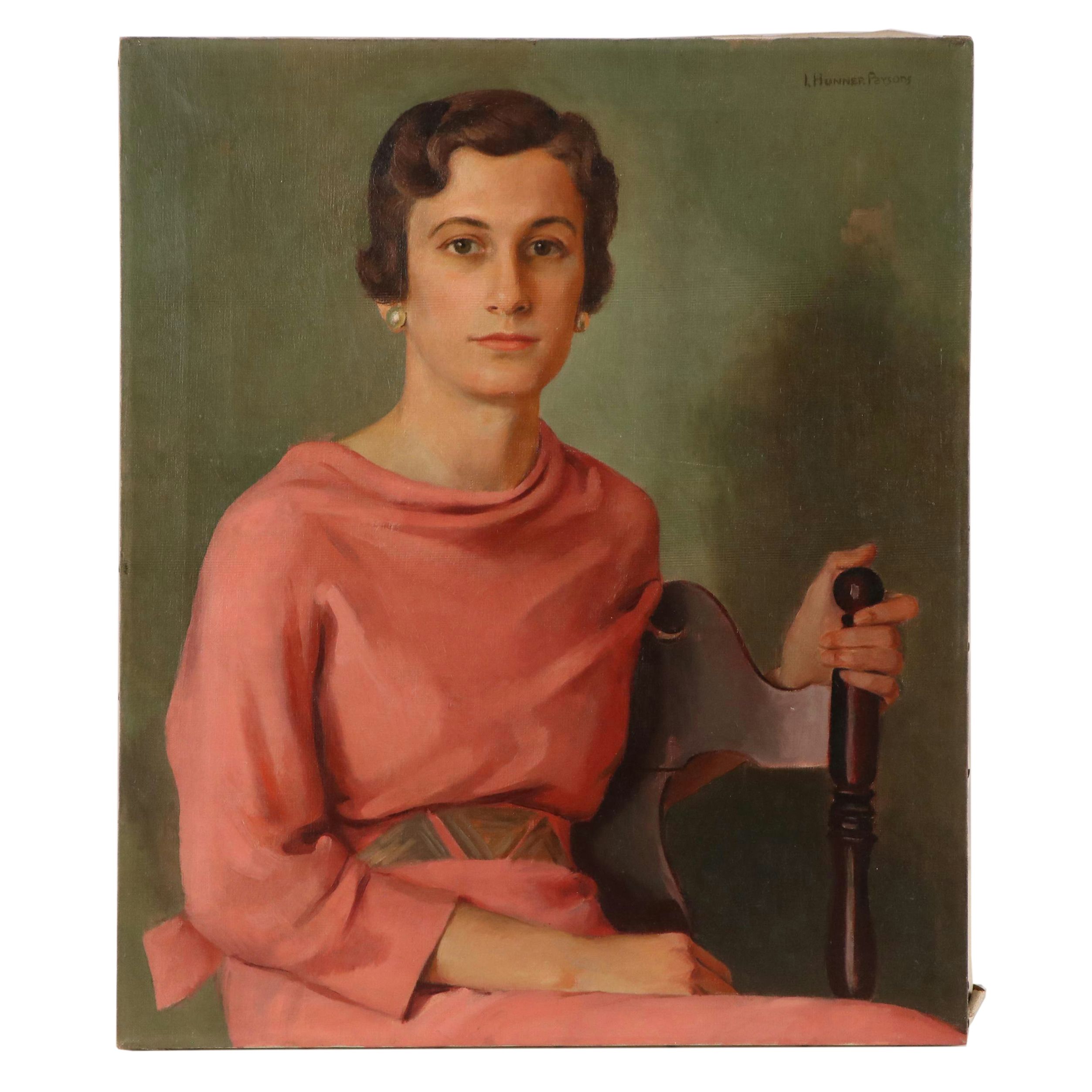 Isabella Hunner Parsons Oil Painting of Seated Woman in Dress