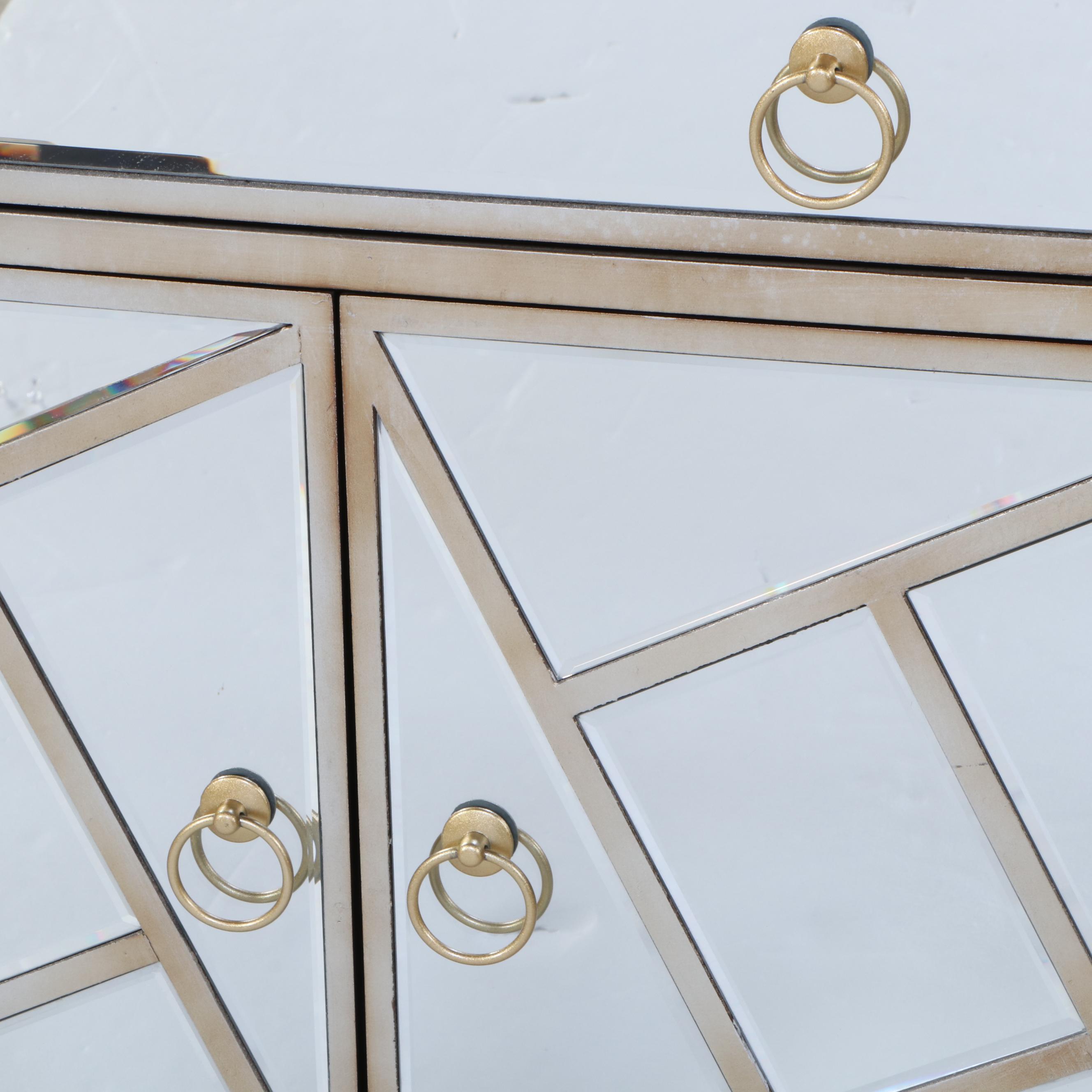 Neoclassical Style Gilt-Decorated and Mirrored Glass Side Cabinet