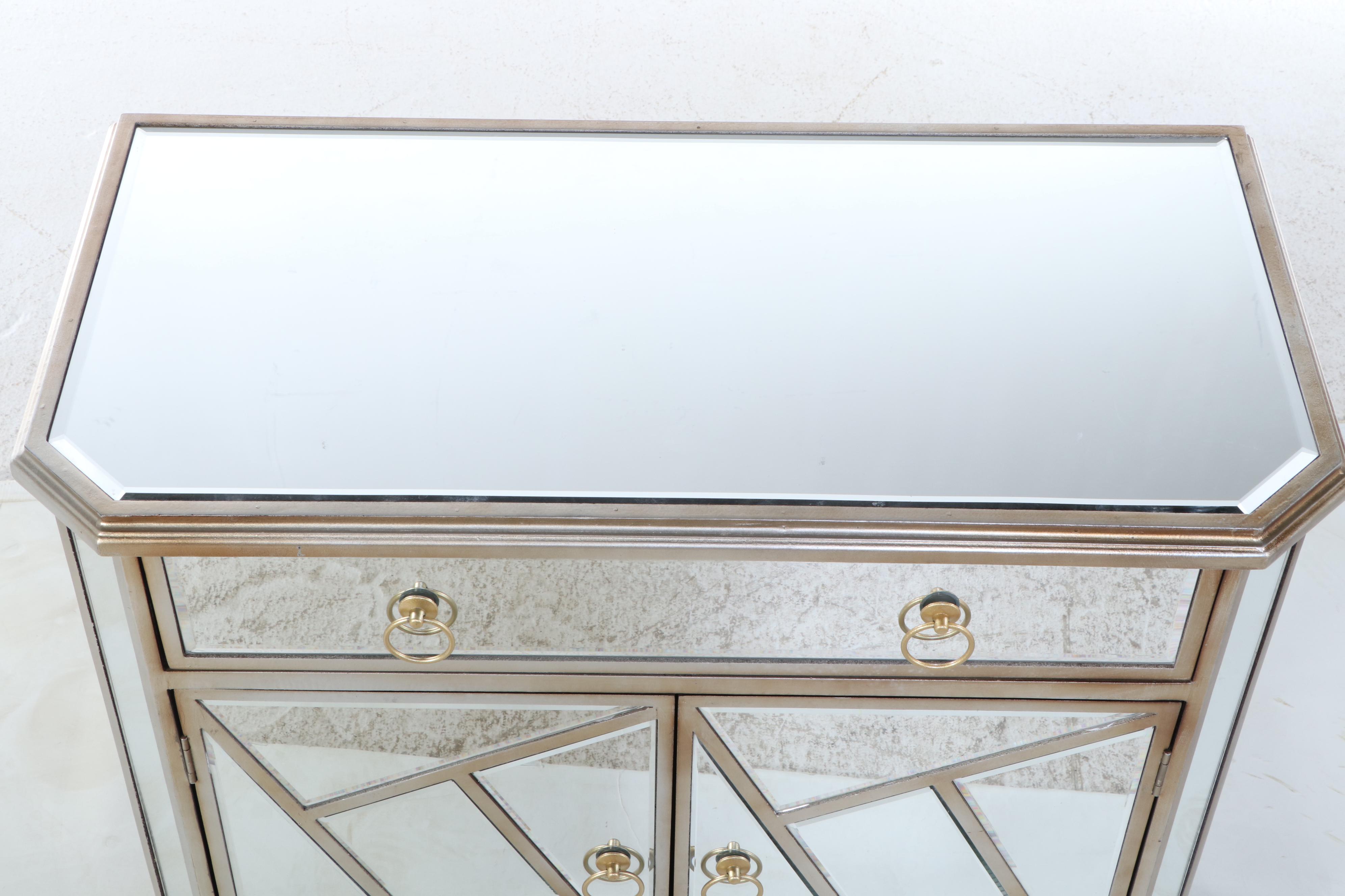 Neoclassical Style Gilt-Decorated and Mirrored Glass Side Cabinet