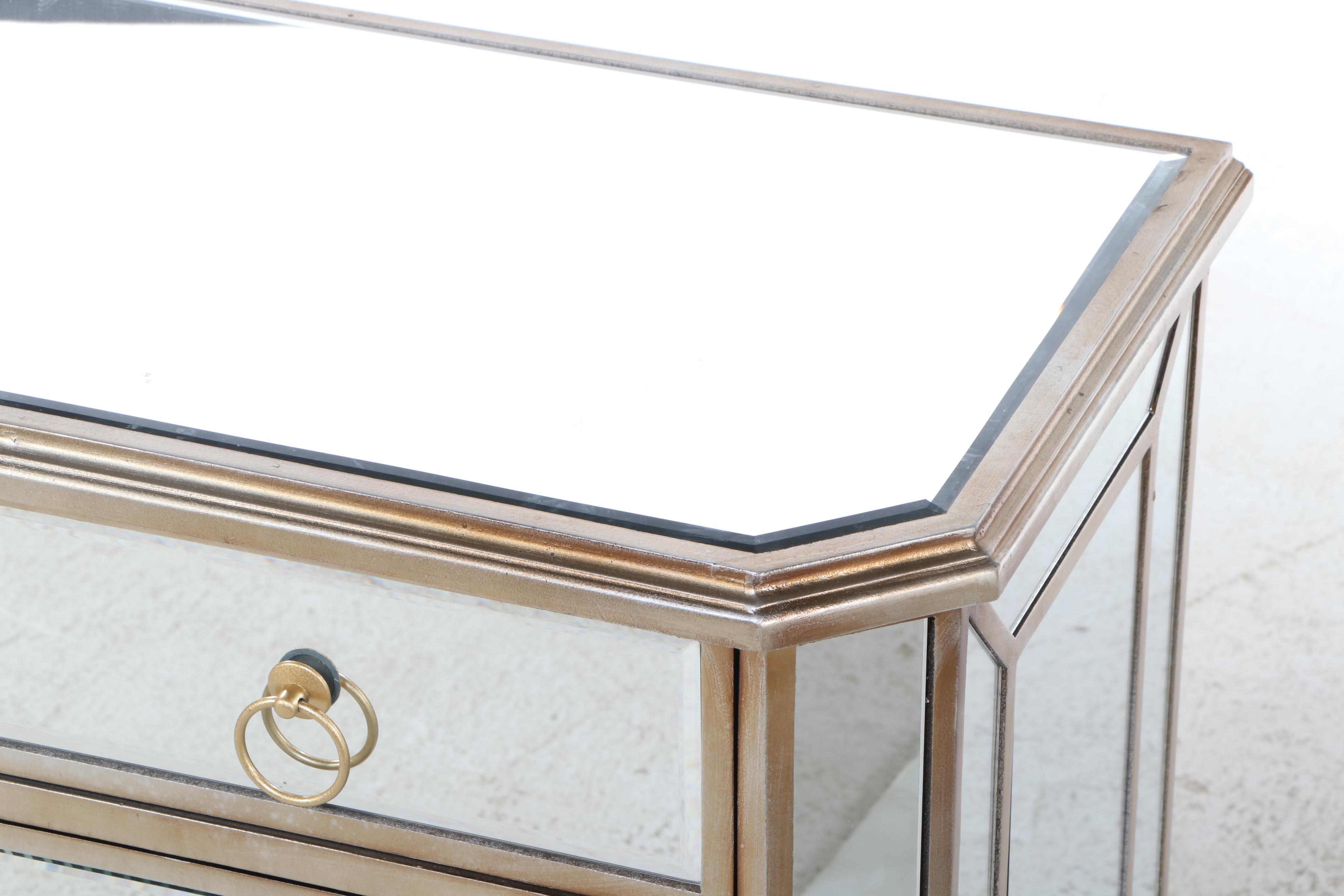 Neoclassical Style Gilt-Decorated and Mirrored Glass Side Cabinet