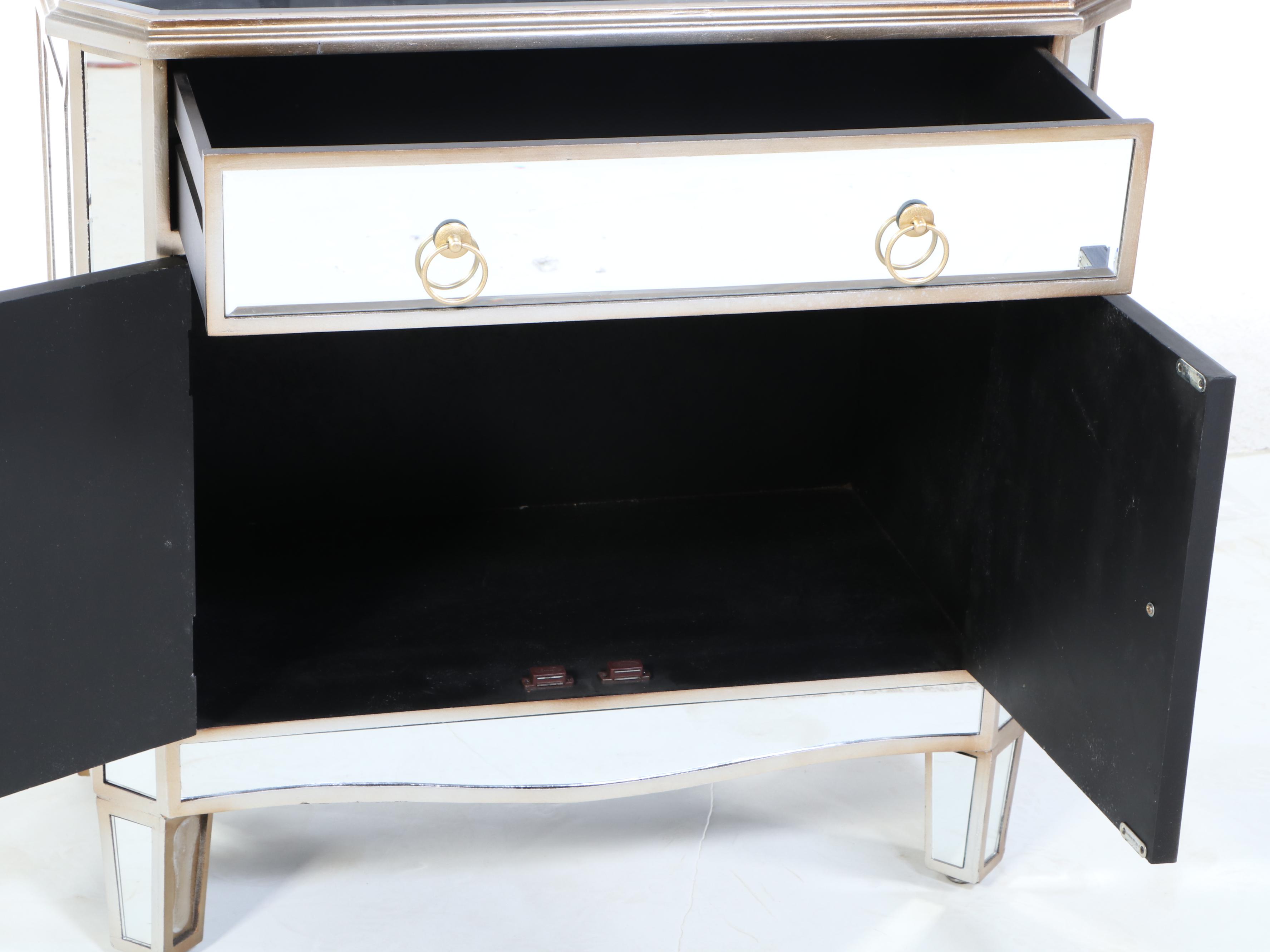 Neoclassical Style Gilt-Decorated and Mirrored Glass Side Cabinet