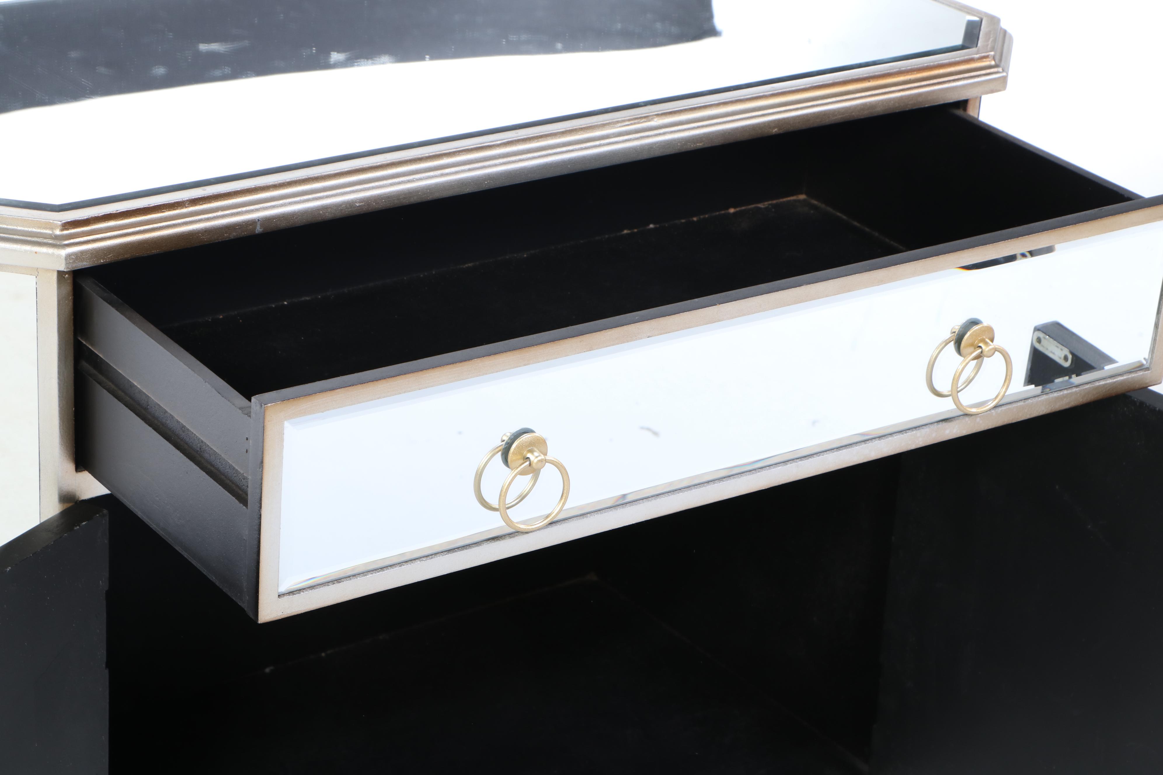 Neoclassical Style Gilt-Decorated and Mirrored Glass Side Cabinet