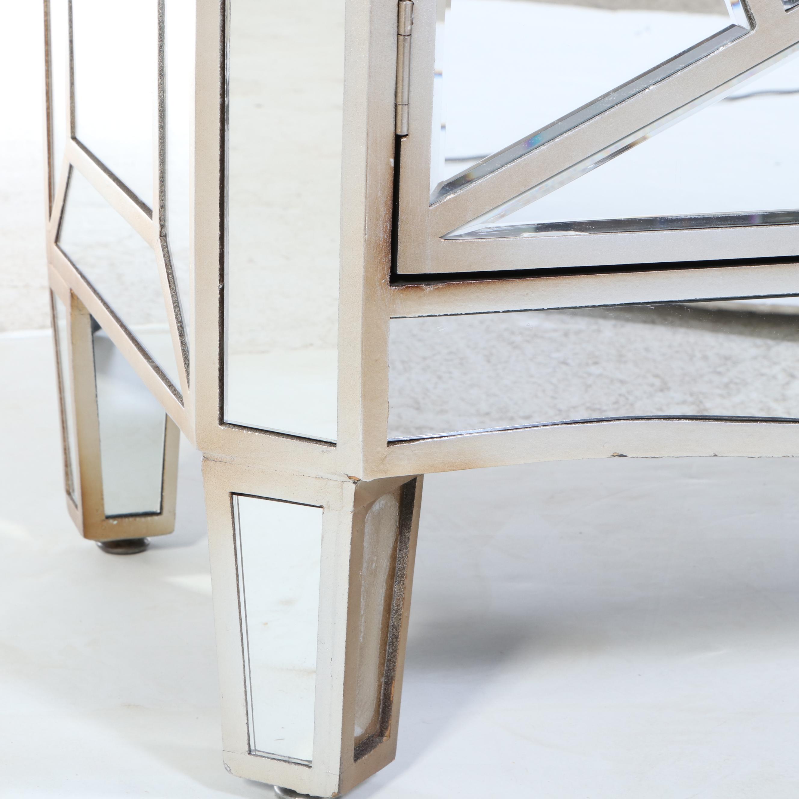 Neoclassical Style Gilt-Decorated and Mirrored Glass Side Cabinet