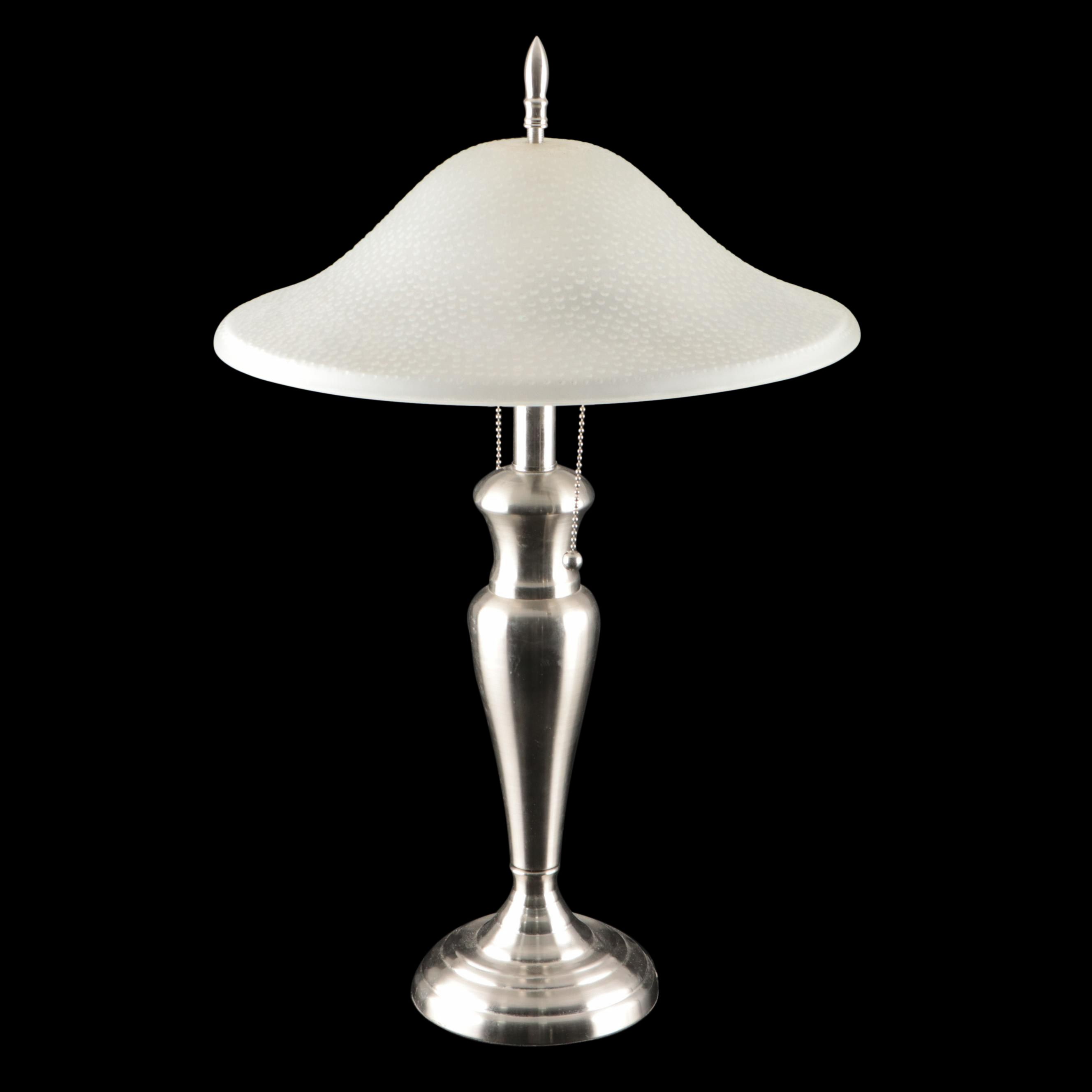 Brushed Stainless Table Lamp with Texture Glass Mushroom Shade