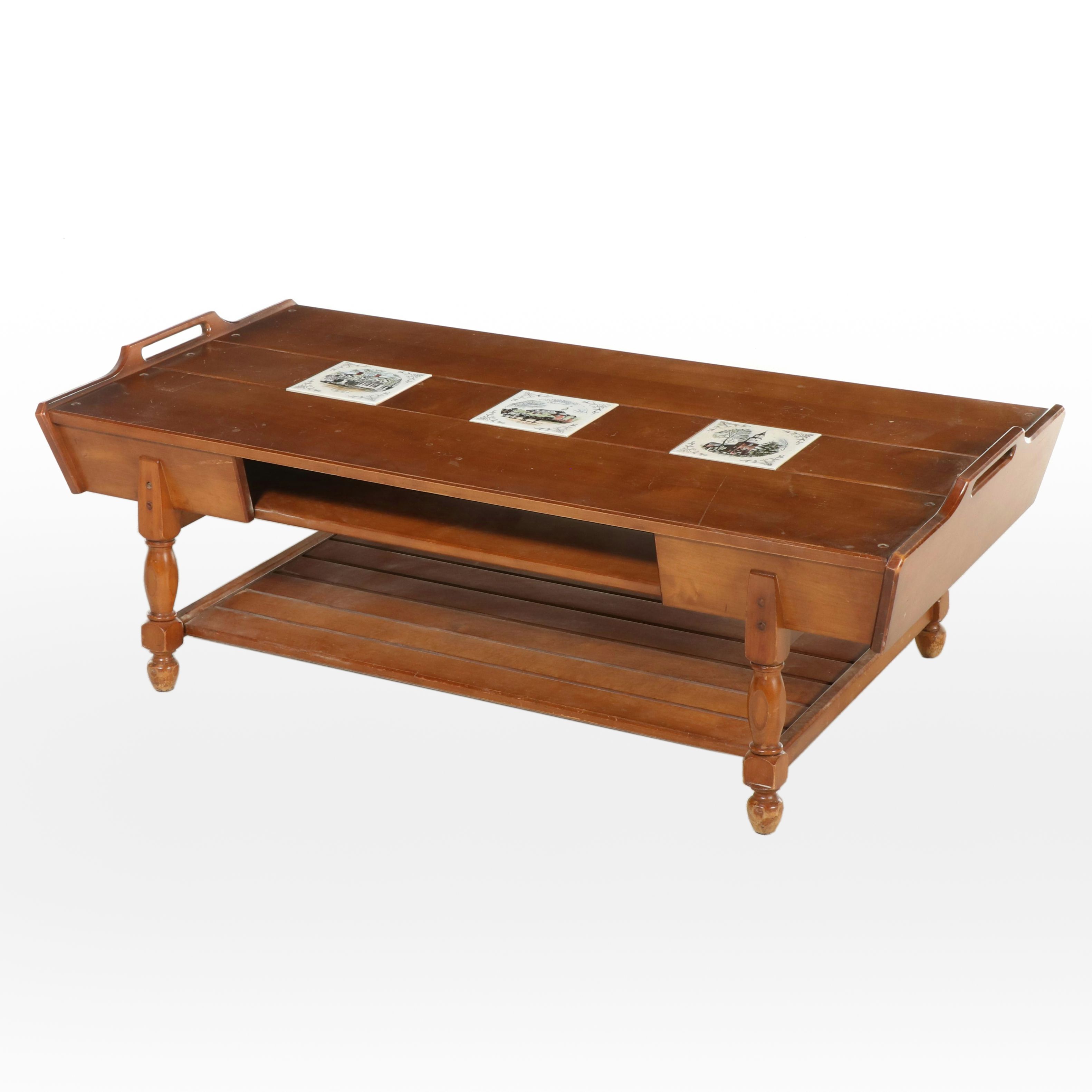 American Colonial Style Maple and Ceramic Tile Coffee Table