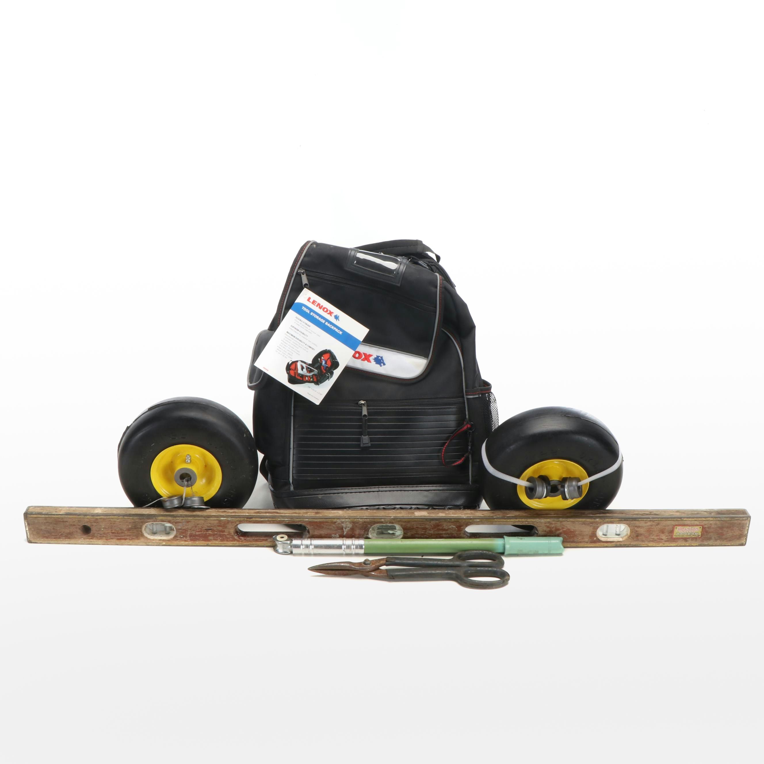 Lenox Tool Storage Backpack with Level and Flat-Free Lawnmower Tires