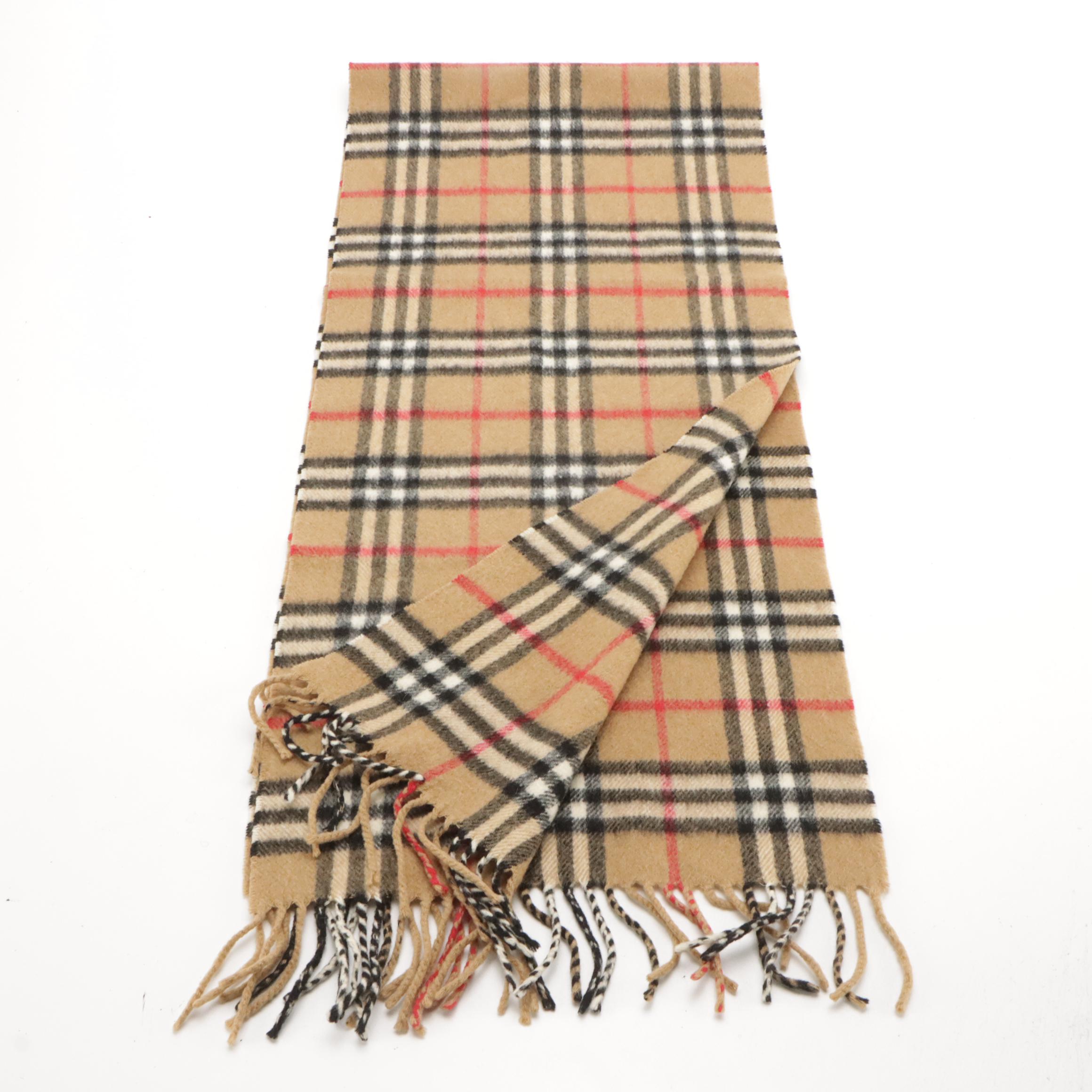 Burberrys Vintage House Check Cashmere Fringe Scarf