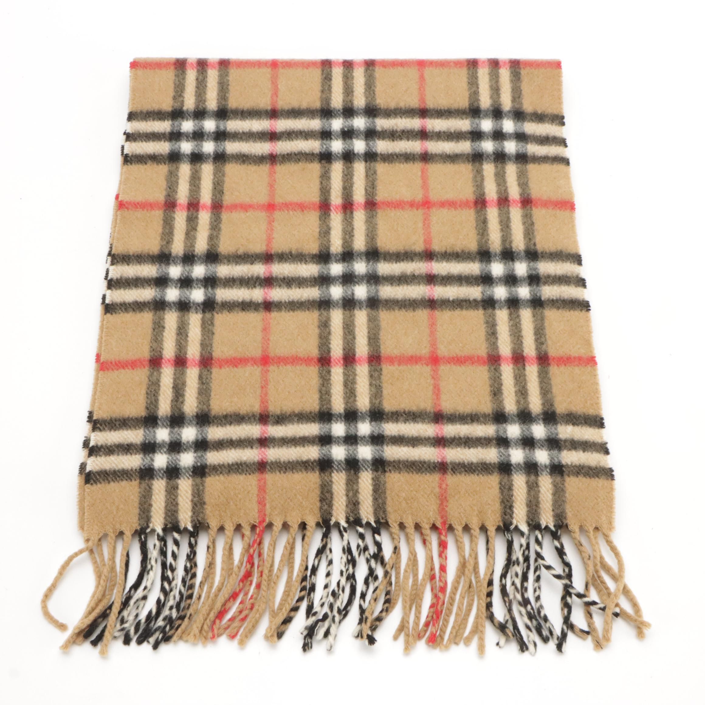 Burberrys Vintage House Check Cashmere Fringe Scarf