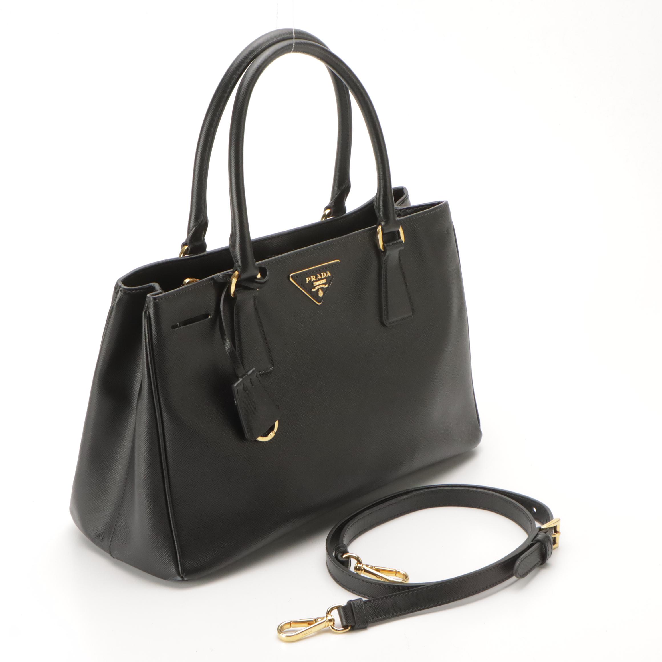 Prada Twin Pocket Two-Way Tote in Black Saffiano Leather