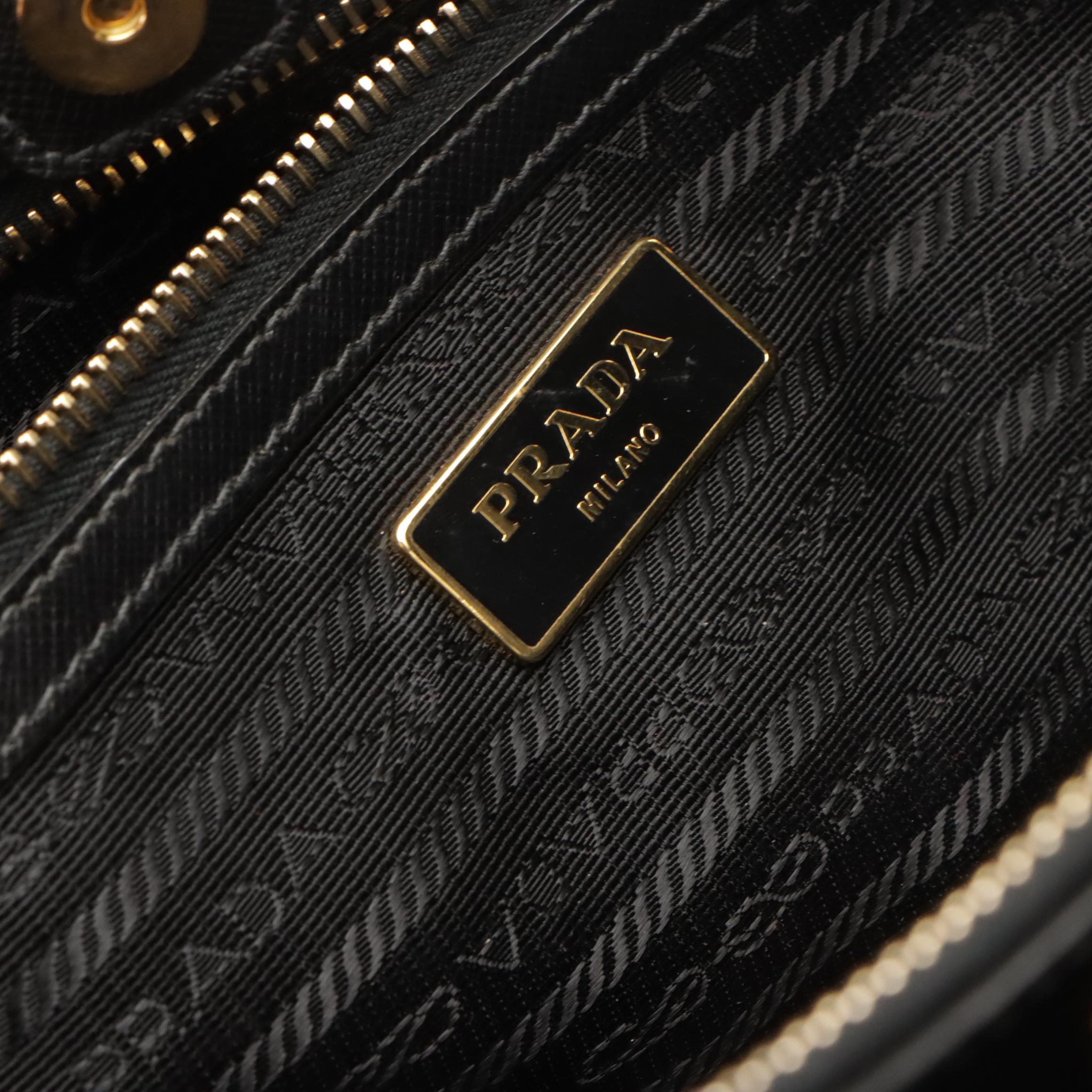 Prada Twin Pocket Two-Way Tote in Black Saffiano Leather