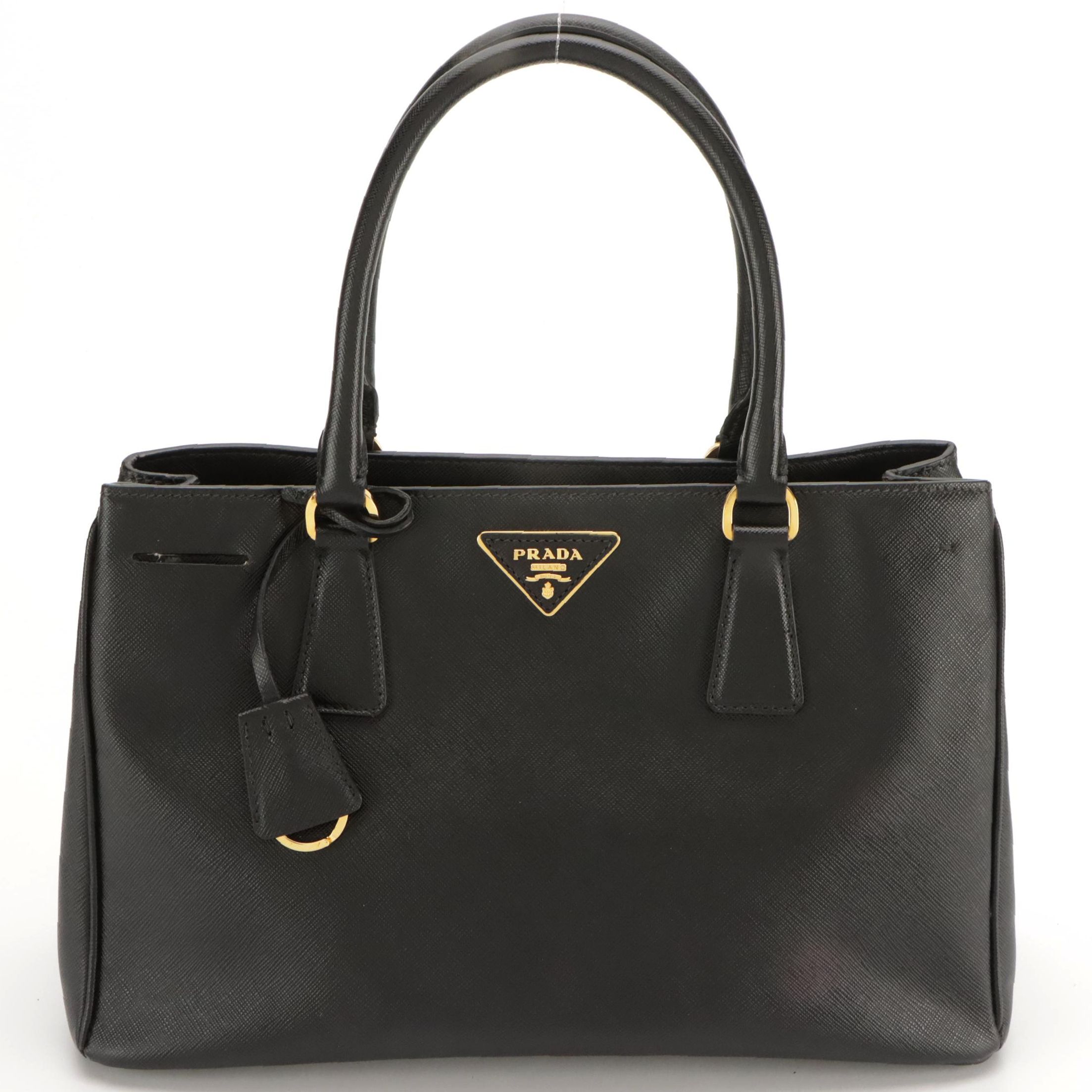 Prada Twin Pocket Two-Way Tote in Black Saffiano Leather