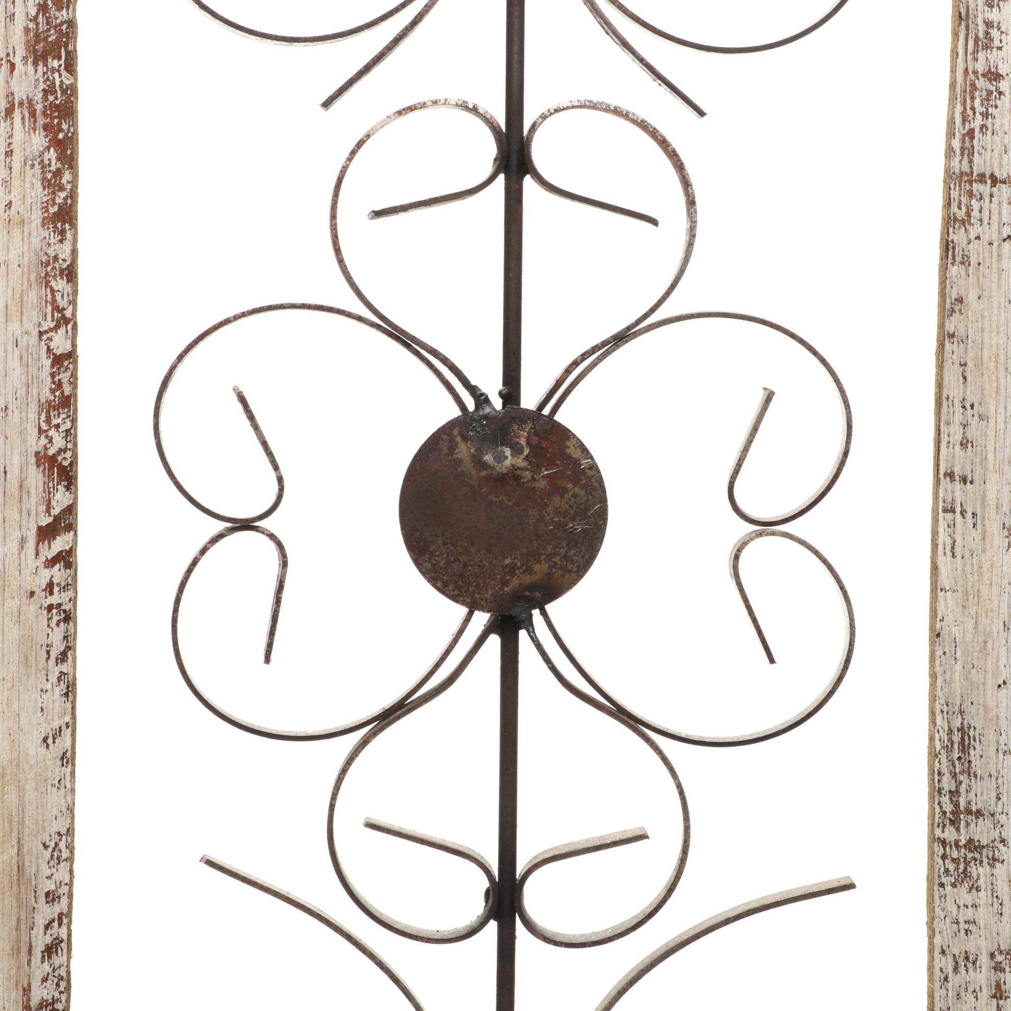 Gothic Style Wood and Scrolled Metal Arched Wall Plaque