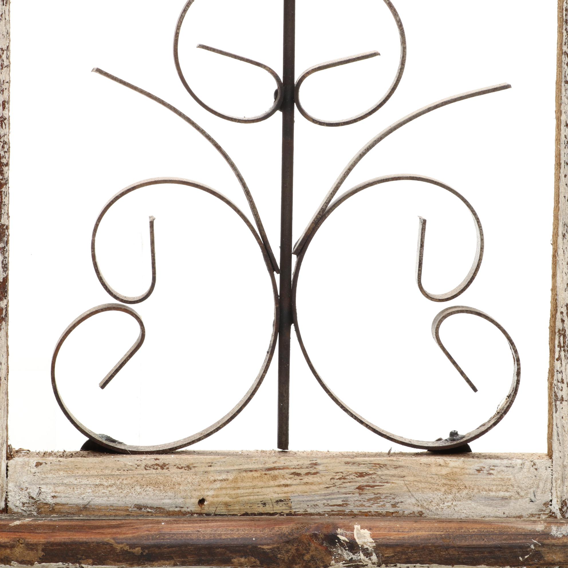 Gothic Style Wood and Scrolled Metal Arched Wall Plaque