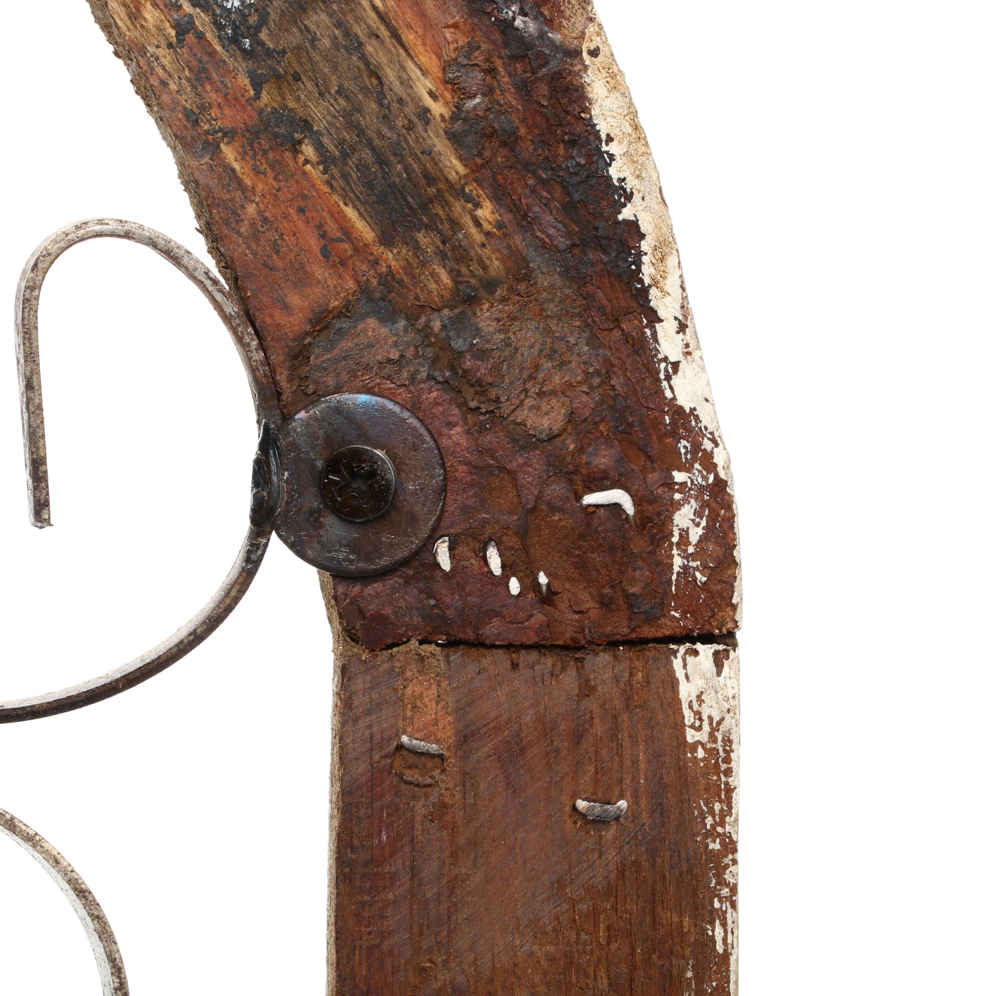 Gothic Style Wood and Scrolled Metal Arched Wall Plaque