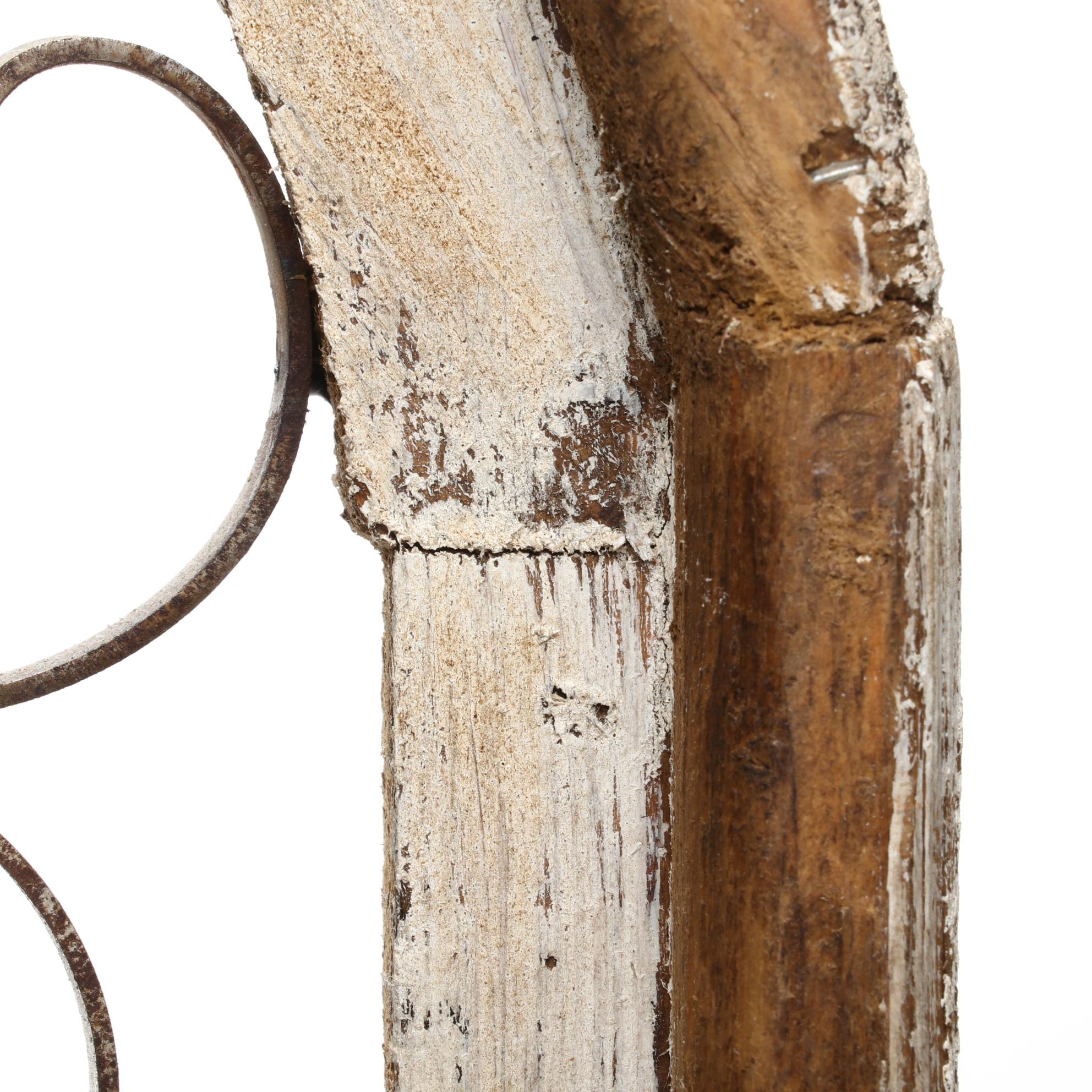 Gothic Style Wood and Scrolled Metal Arched Wall Plaque