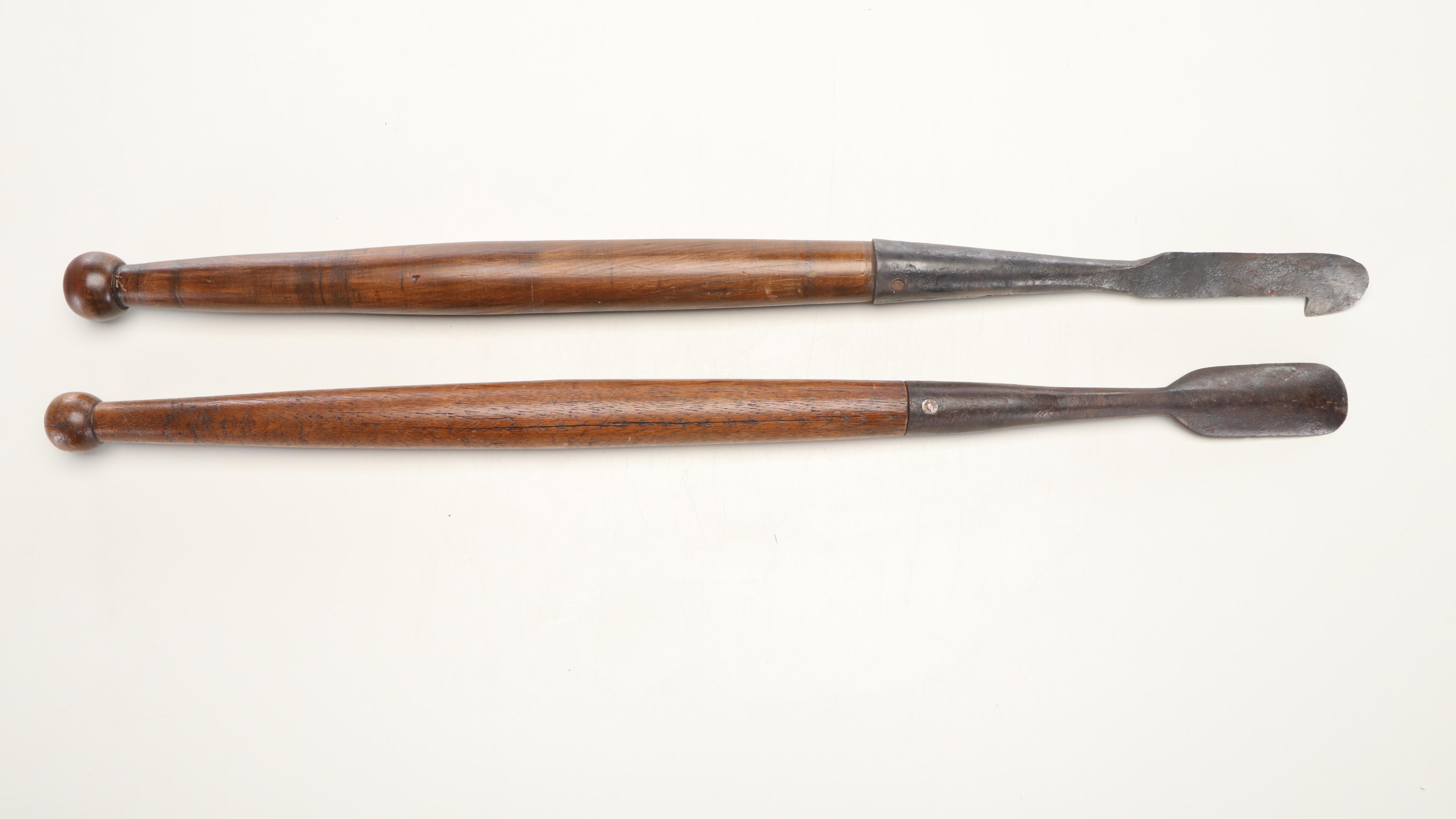 Carved Wood and Cast Iron Bark Spuds