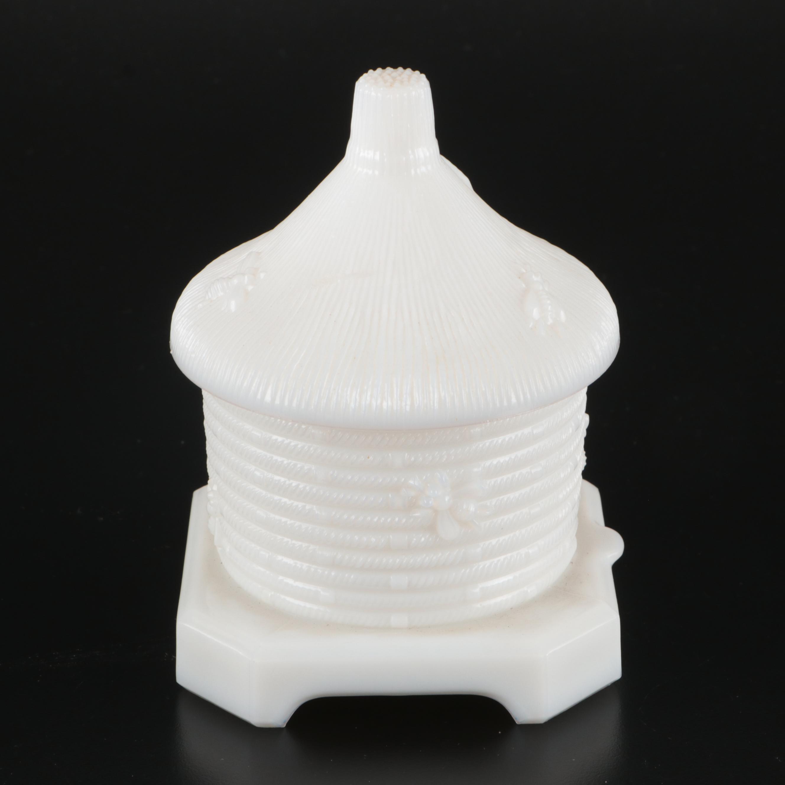 Atterbury Glass Retriever Tray with EAPG and Other Milk Glass Décor