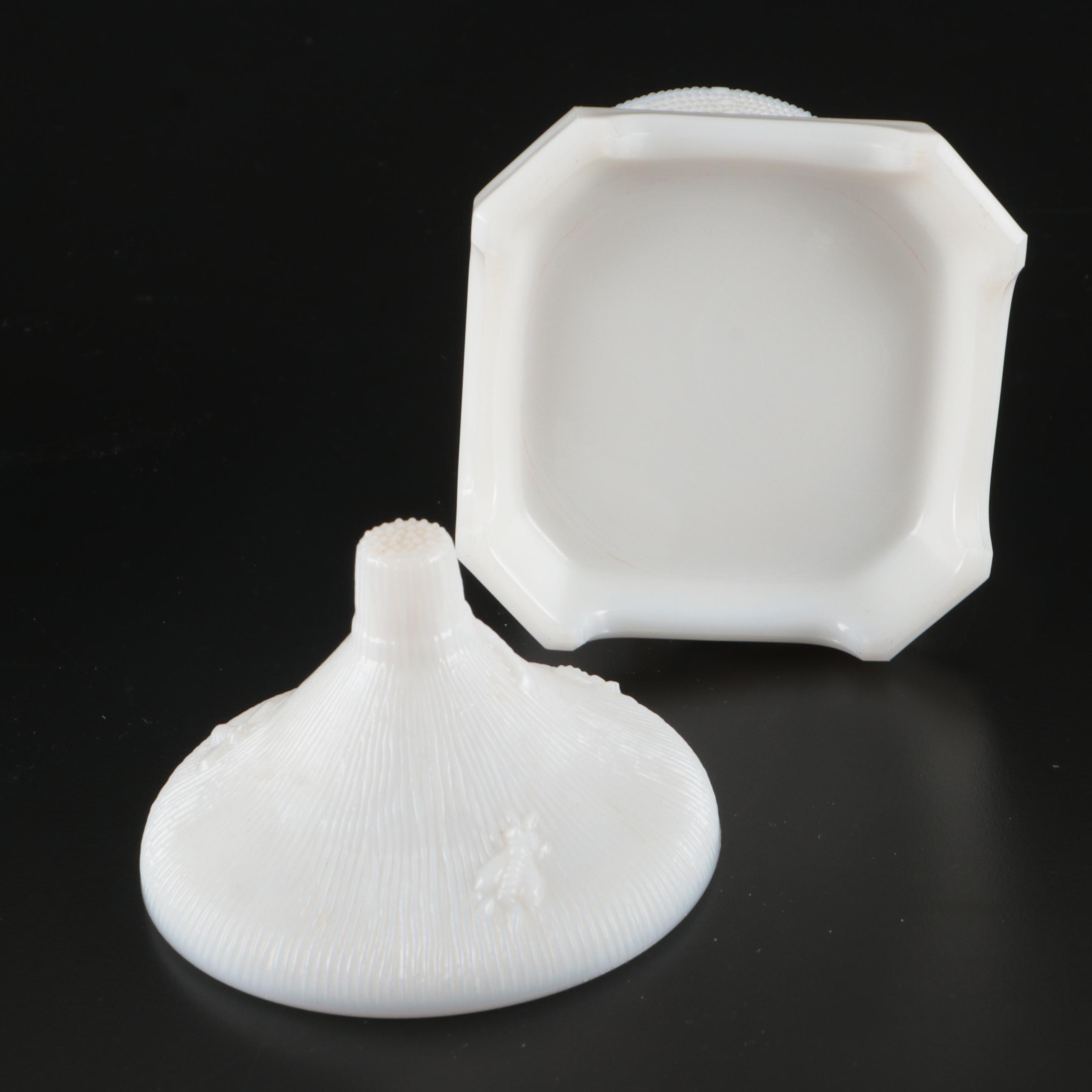 Atterbury Glass Retriever Tray with EAPG and Other Milk Glass Décor