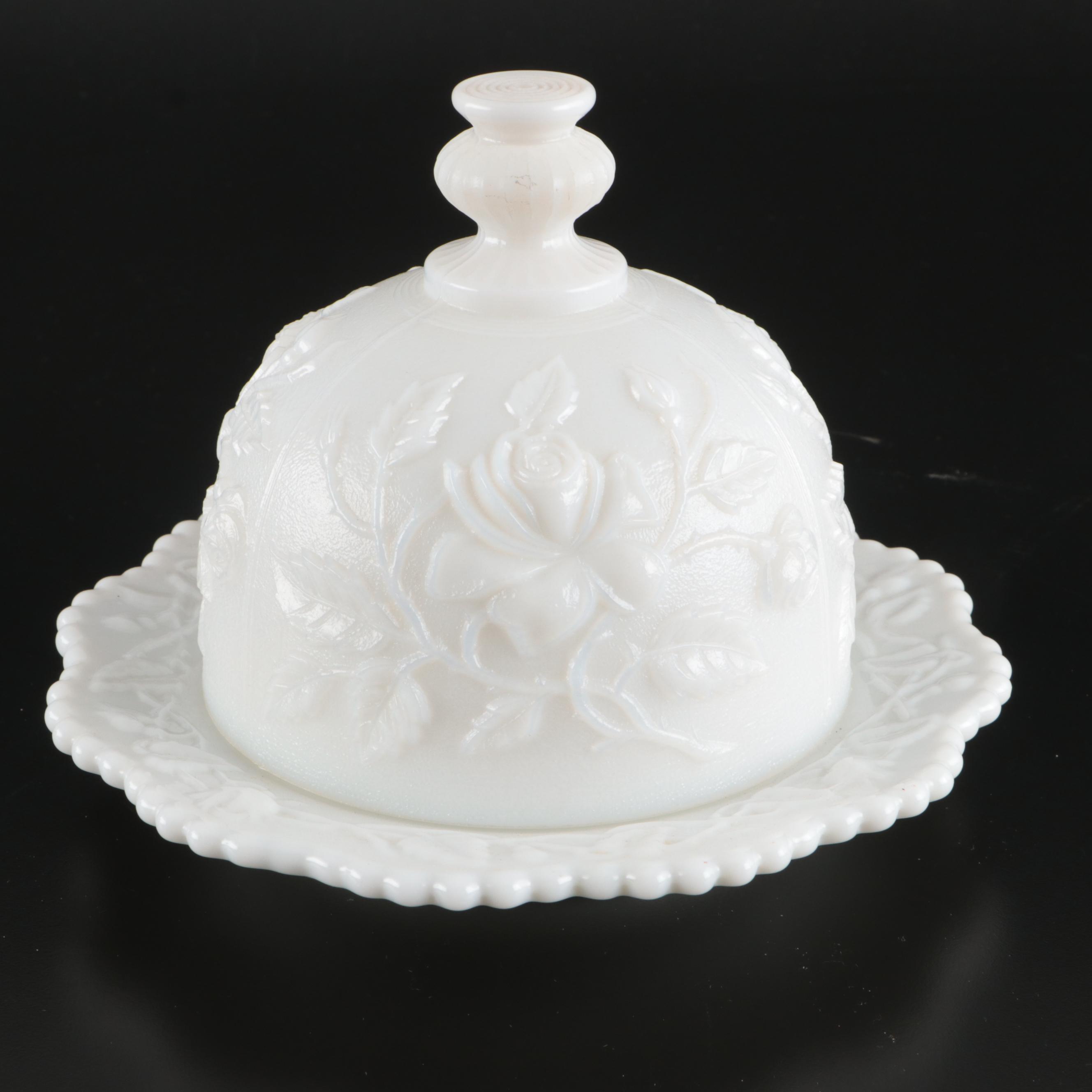 Atterbury Glass Retriever Tray with EAPG and Other Milk Glass Décor