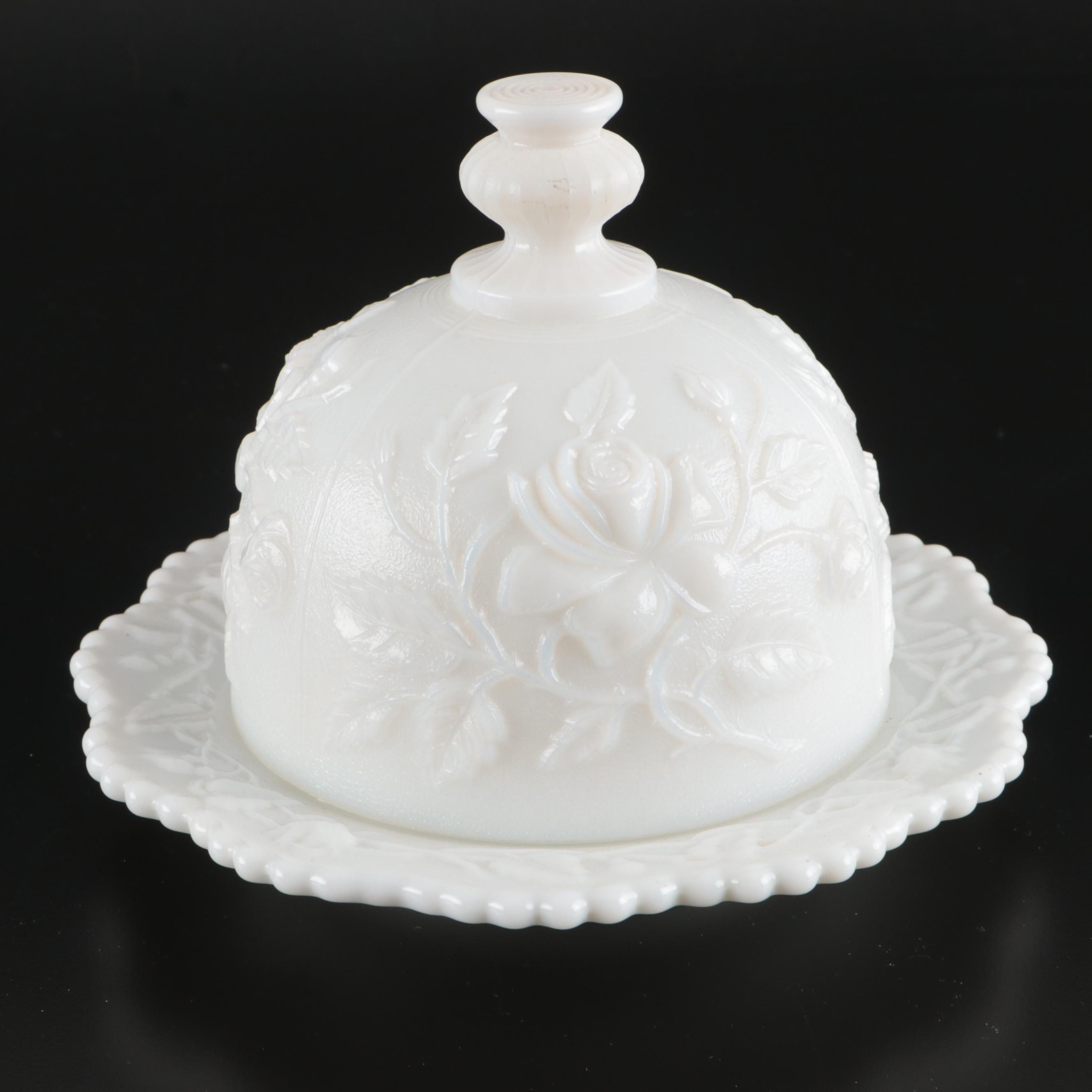 Atterbury Glass Retriever Tray with EAPG and Other Milk Glass Décor