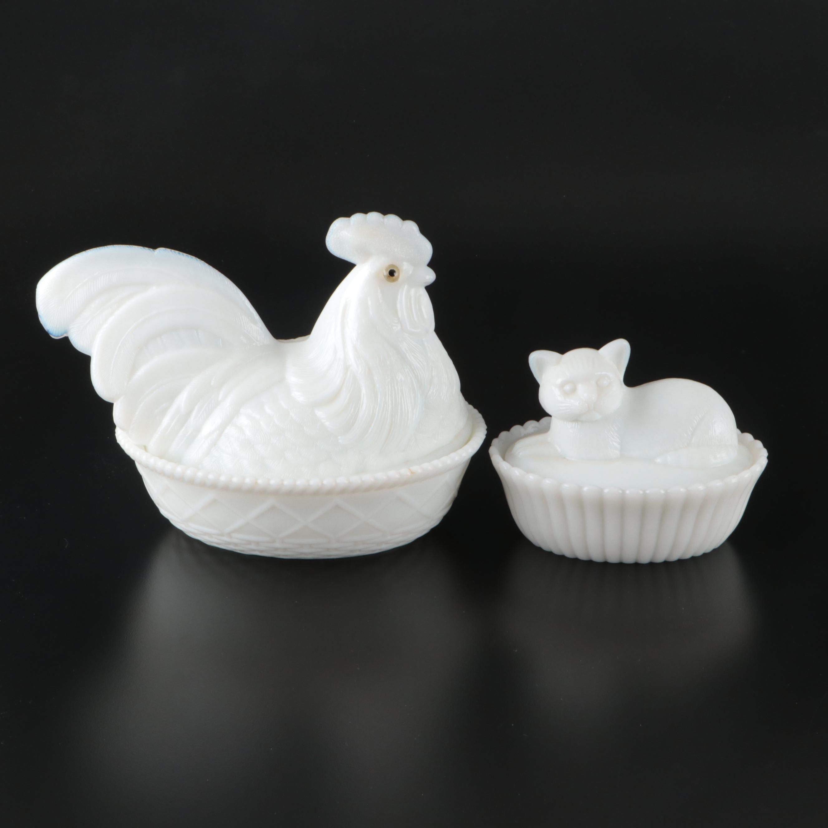 Atterbury Glass Retriever Tray with EAPG and Other Milk Glass Décor