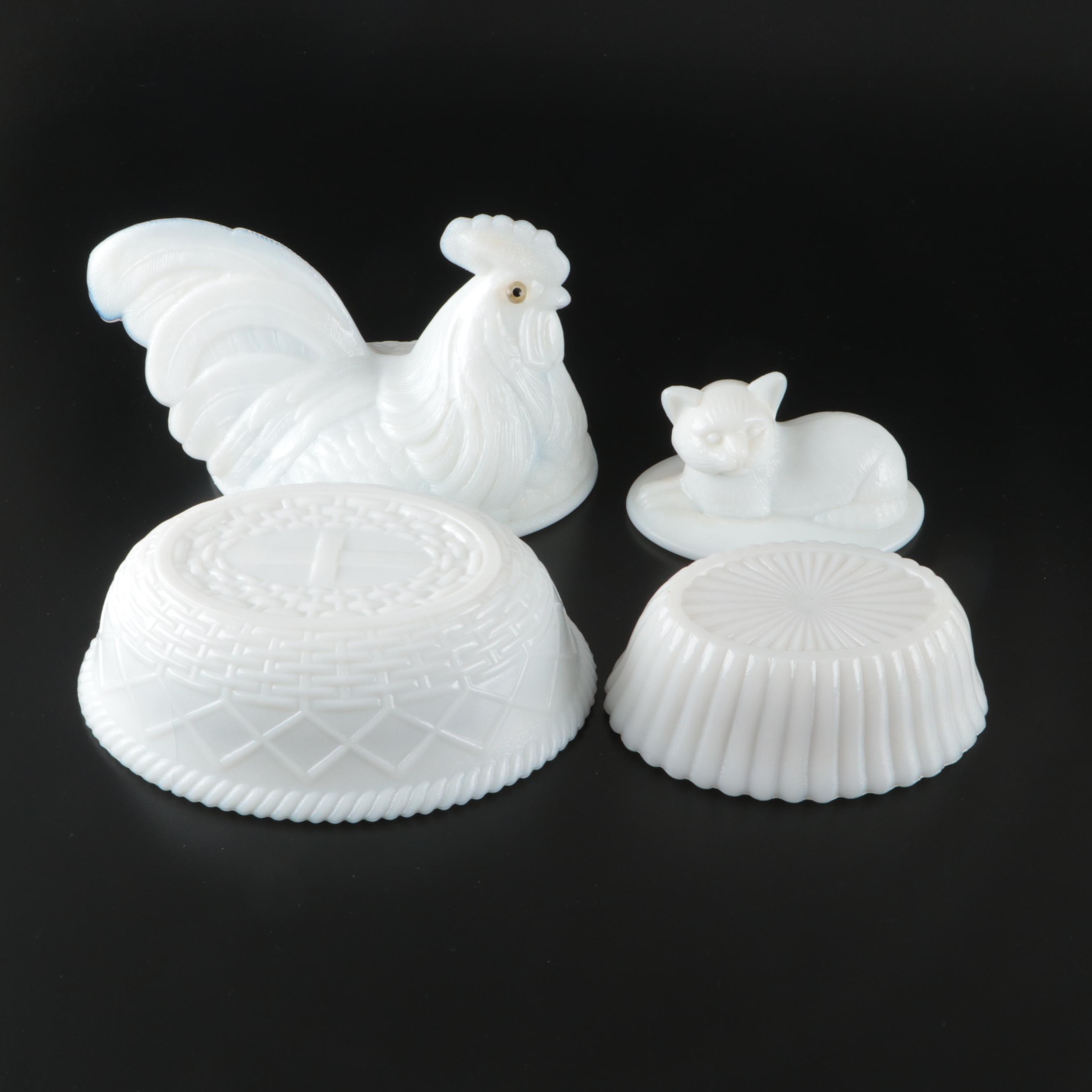 Atterbury Glass Retriever Tray with EAPG and Other Milk Glass Décor