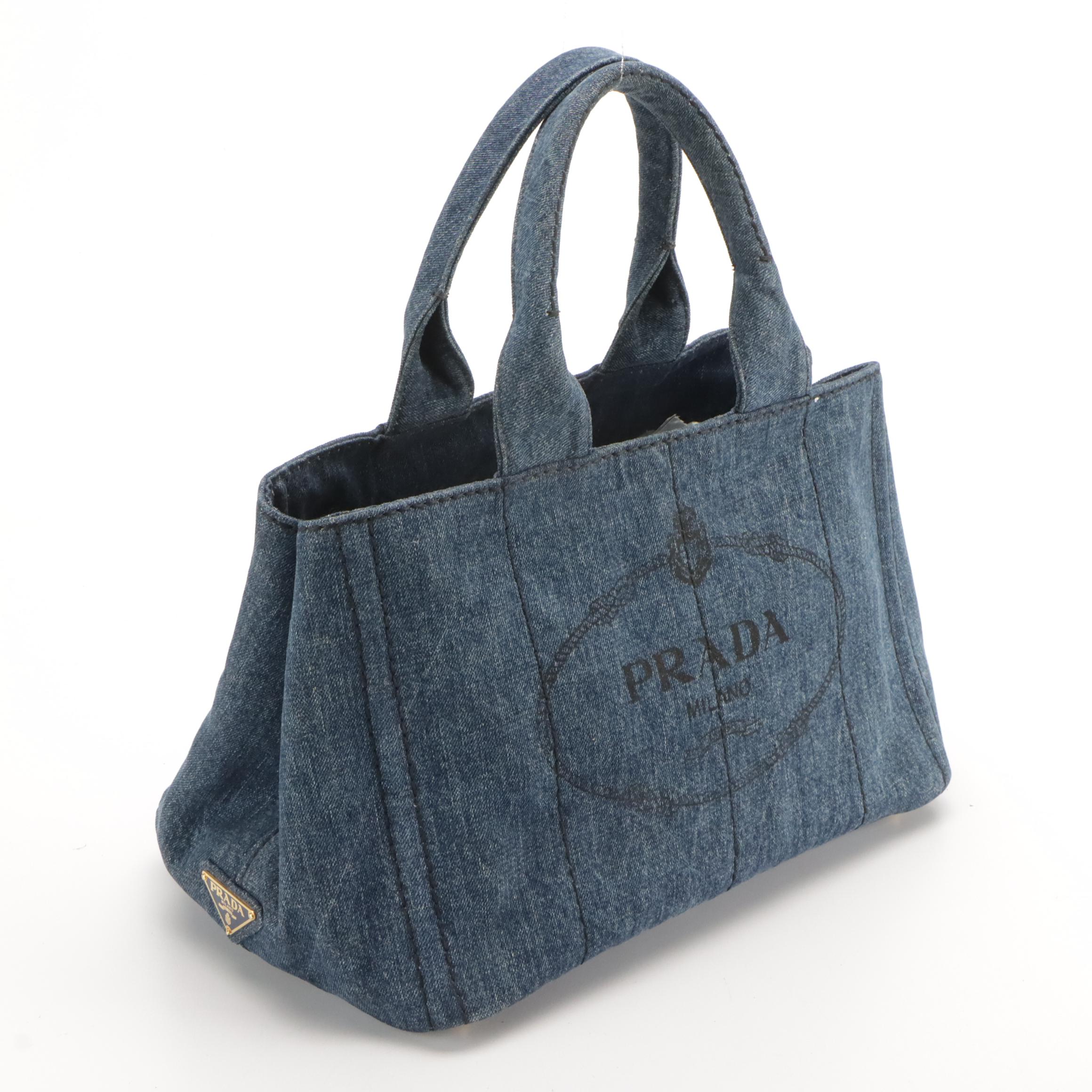 Prada Denim Canapa Logo Tote Bag