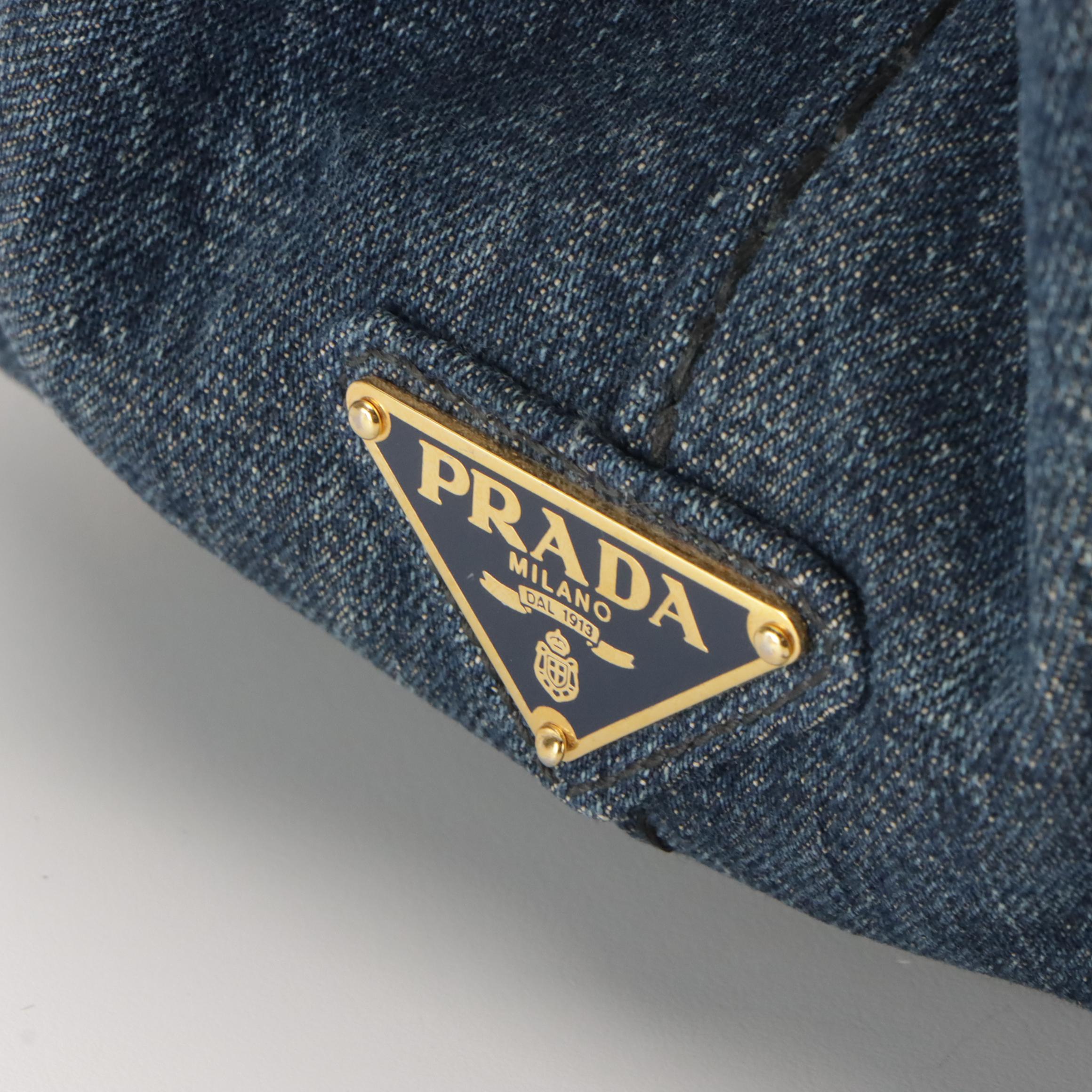 Prada Denim Canapa Logo Tote Bag