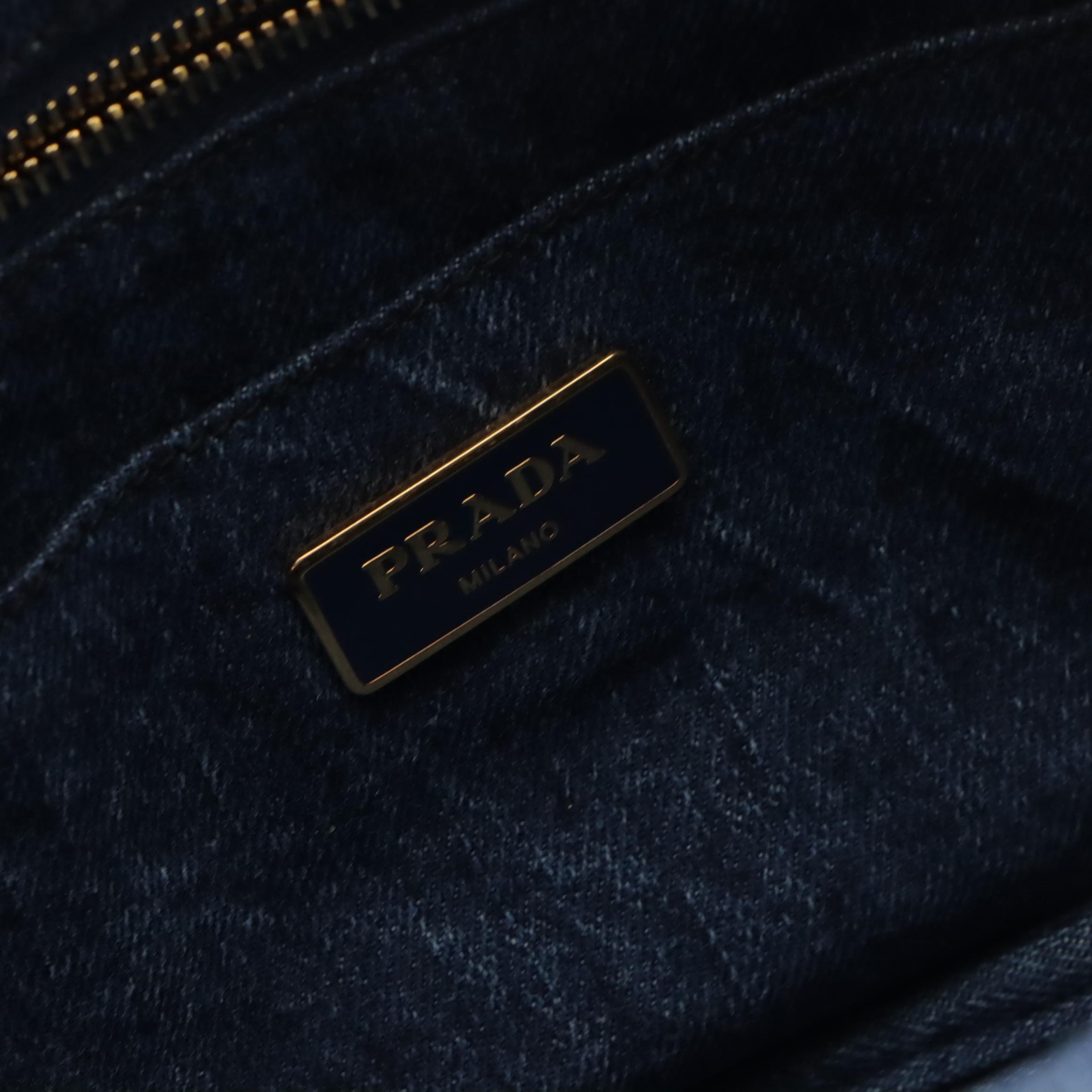 Prada Denim Canapa Logo Tote Bag