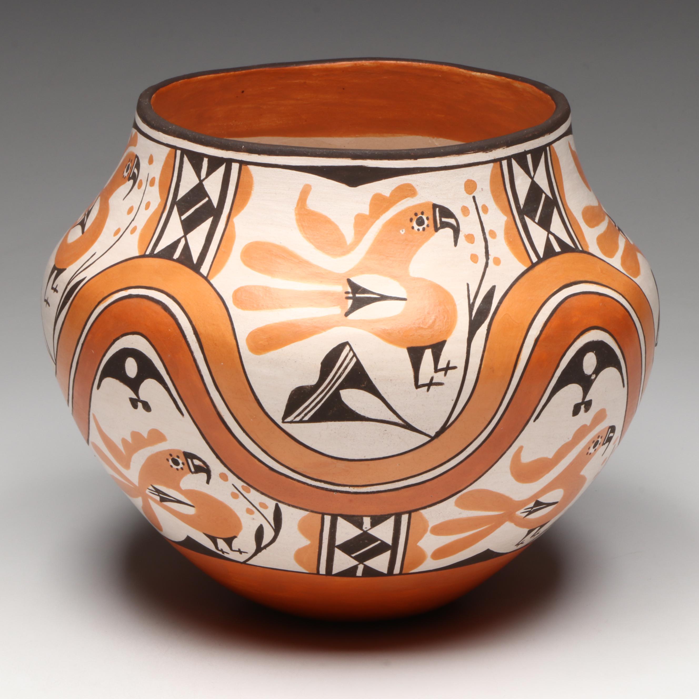 Rose Chino Garcia Acoma Pottery Polychrome Parrot Olla