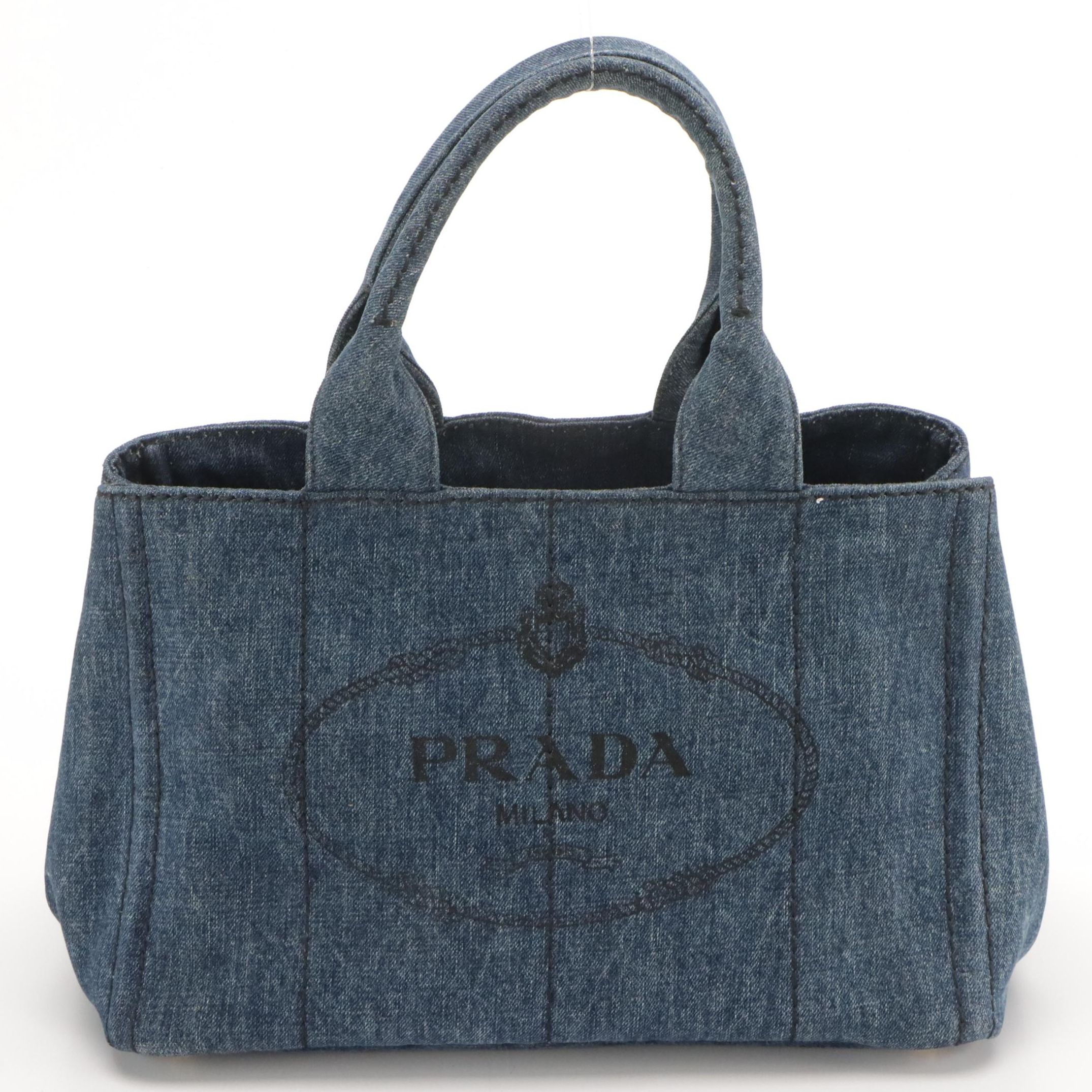 Prada Denim Canapa Logo Tote Bag