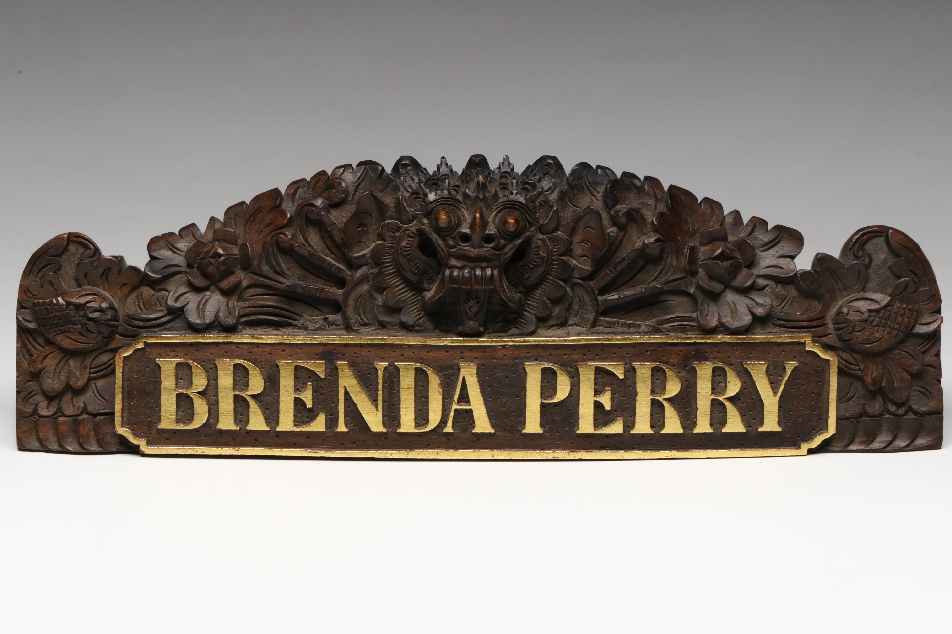 Footed Crystal Inkwell with Hand-Carved Desk Sign