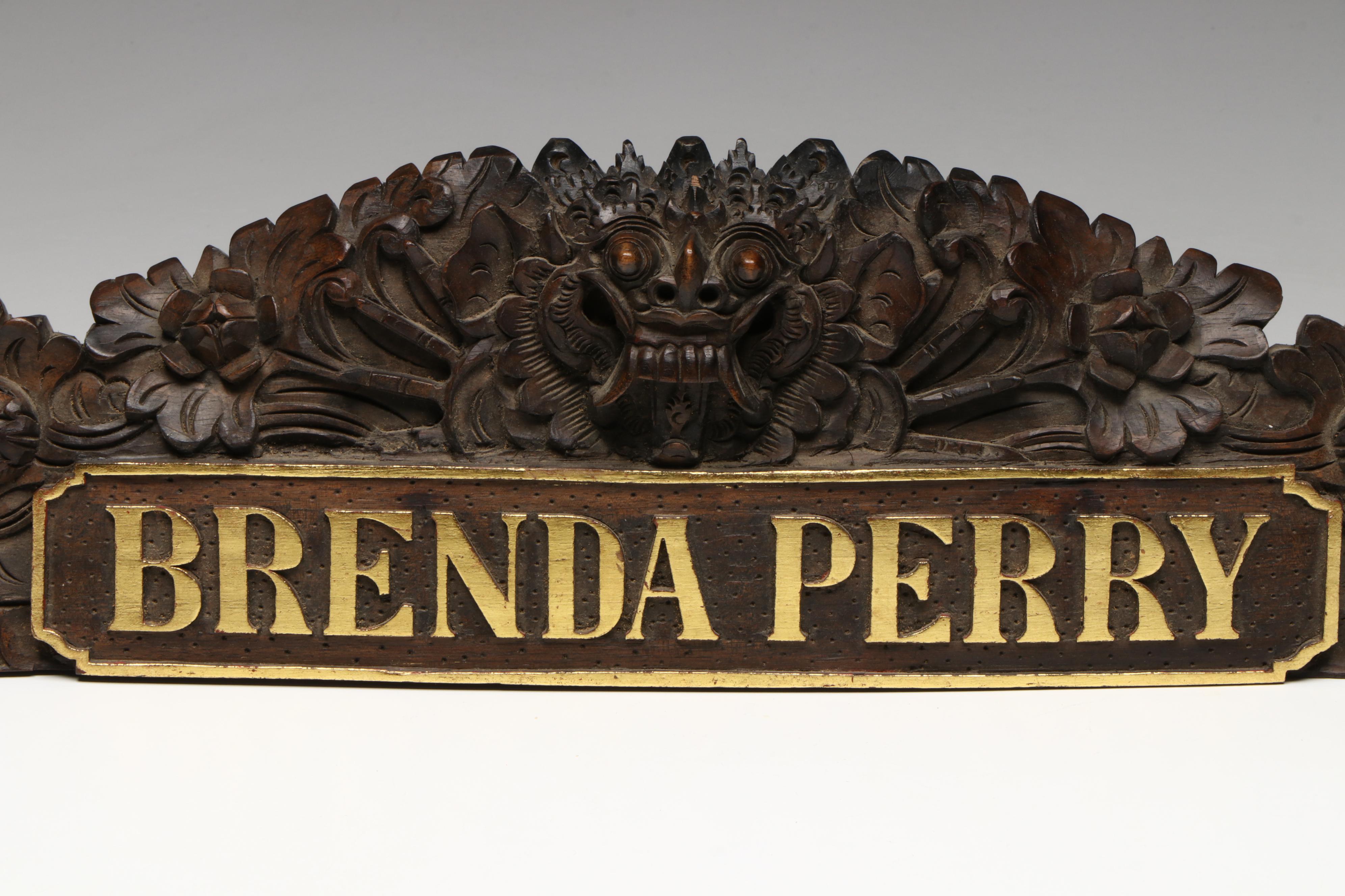 Footed Crystal Inkwell with Hand-Carved Desk Sign