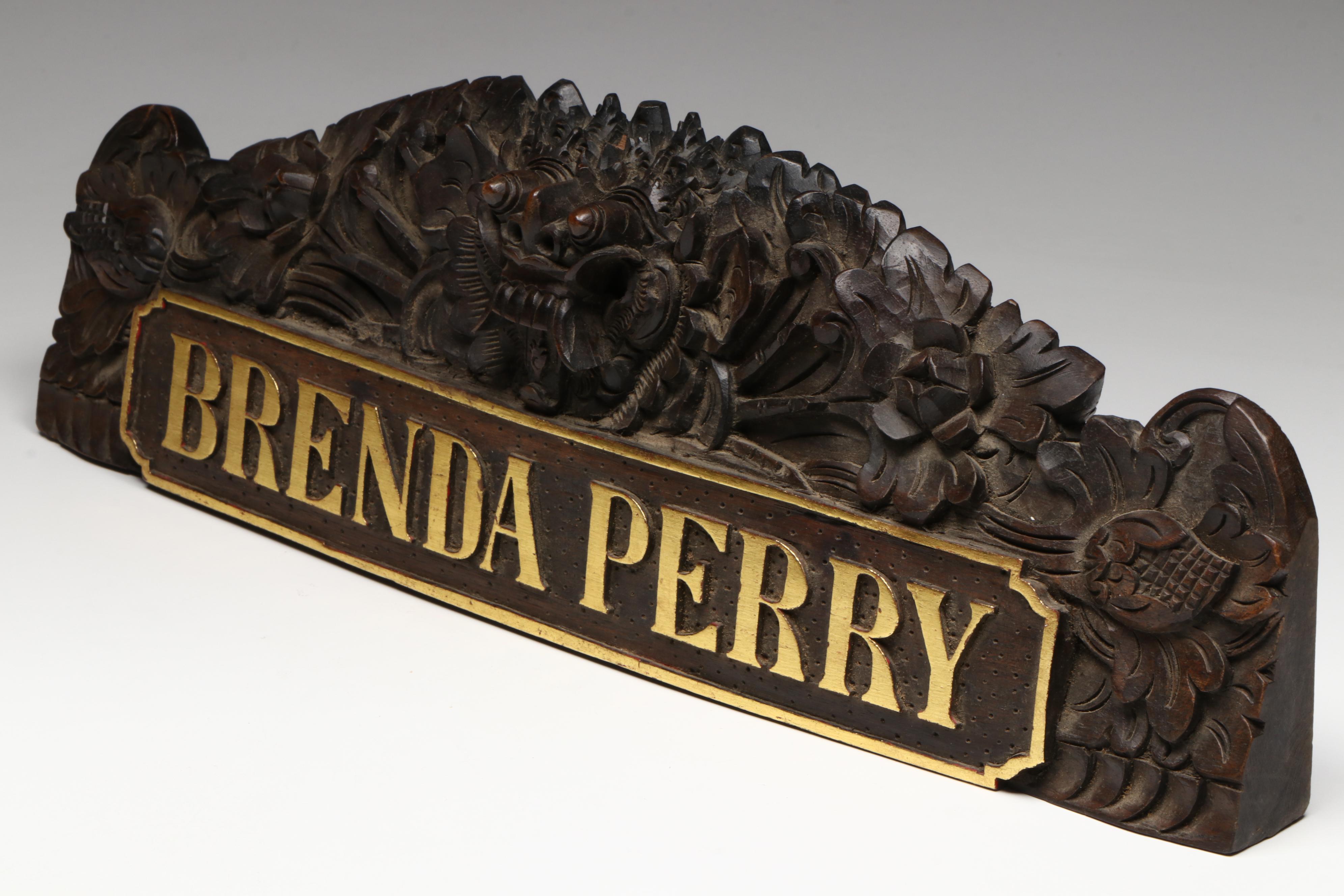 Footed Crystal Inkwell with Hand-Carved Desk Sign