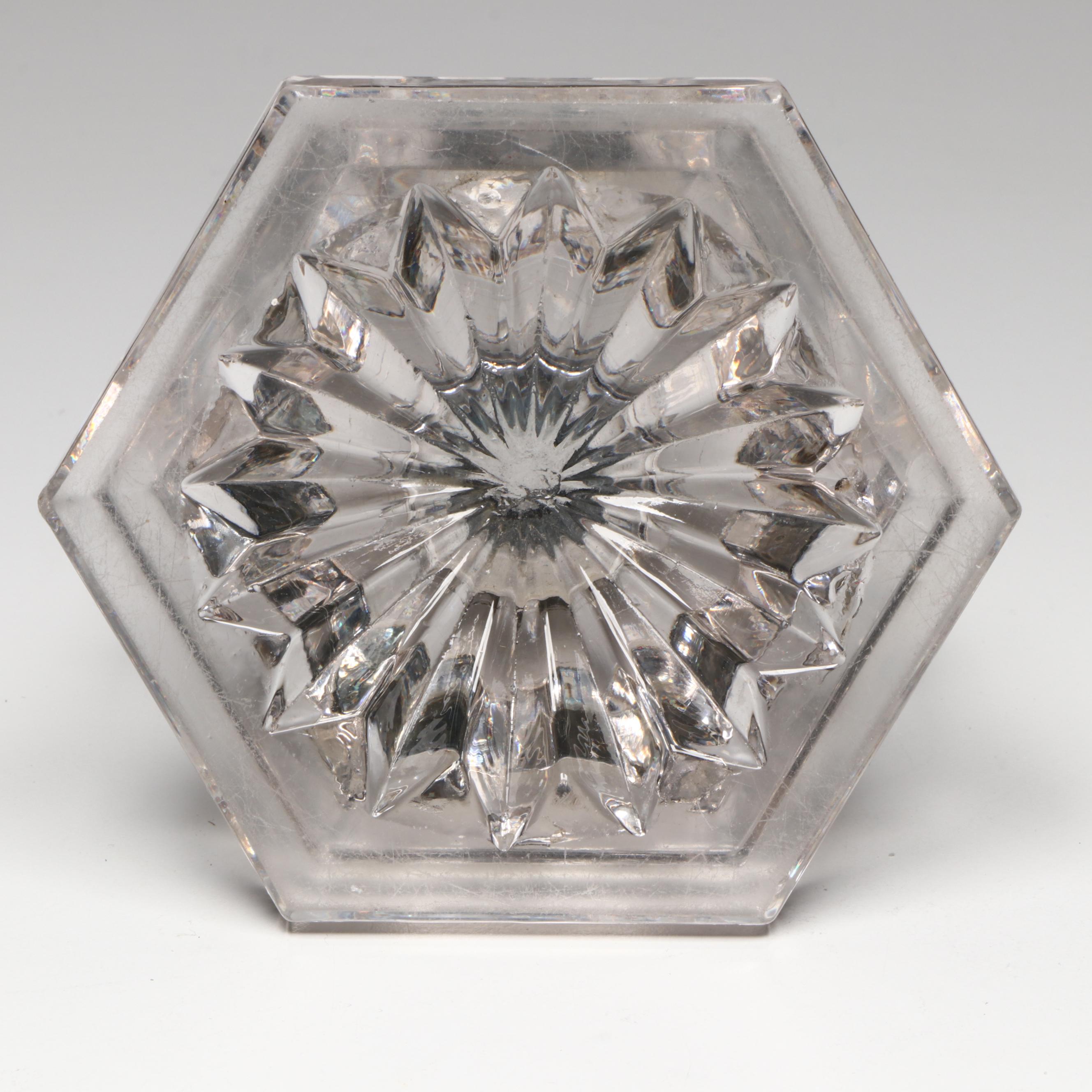 Footed Crystal Inkwell with Hand-Carved Desk Sign